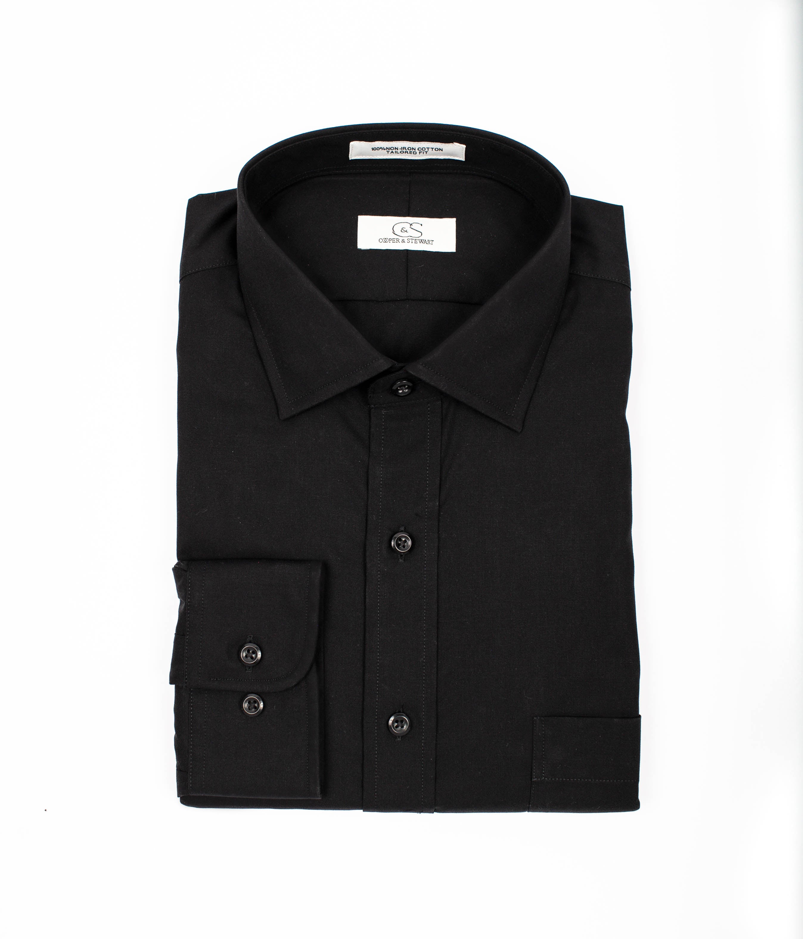 004 TF SC - Black Tailored Fit Spread Collar