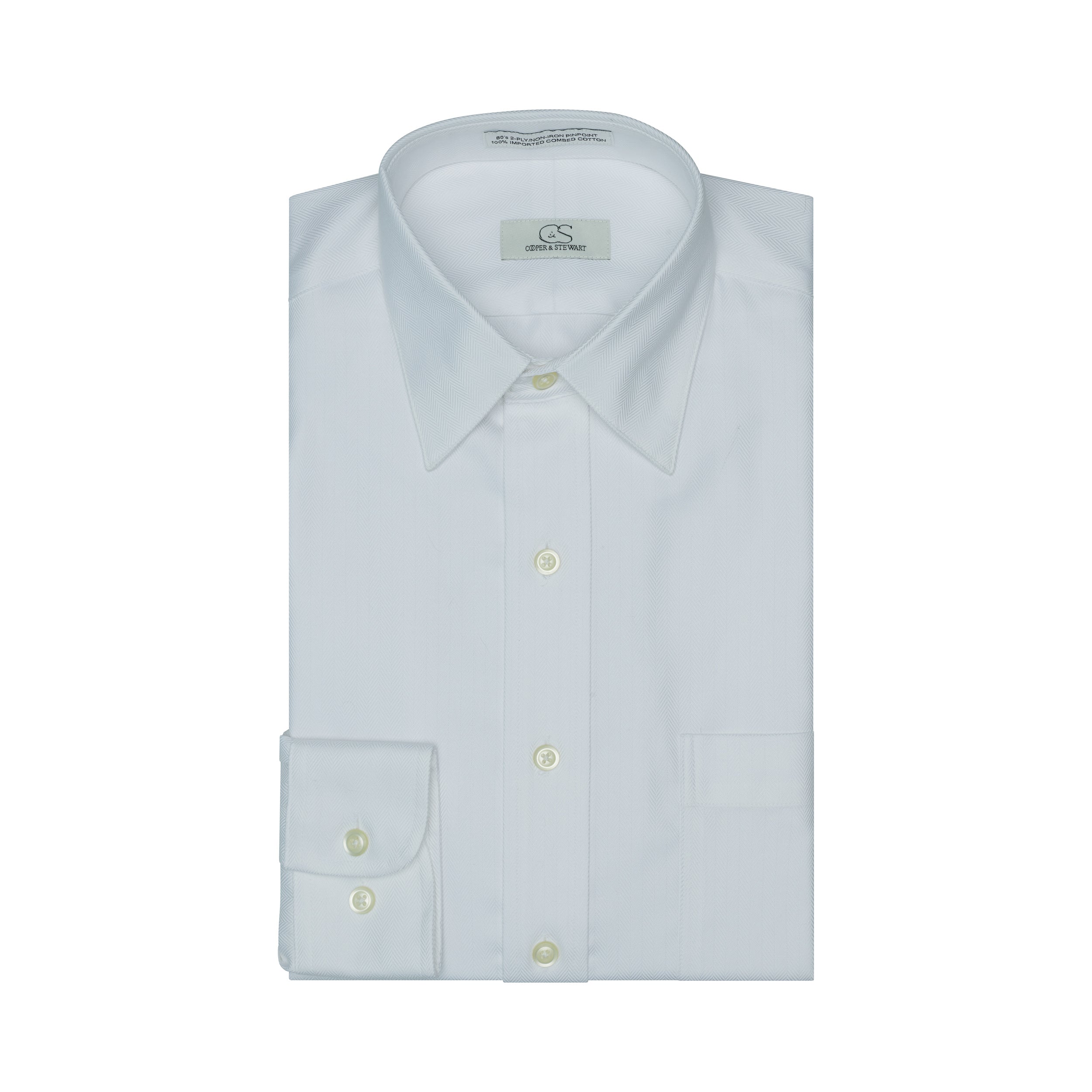 008 TF SC - White Herringbone Tailored Fit Spread Collar