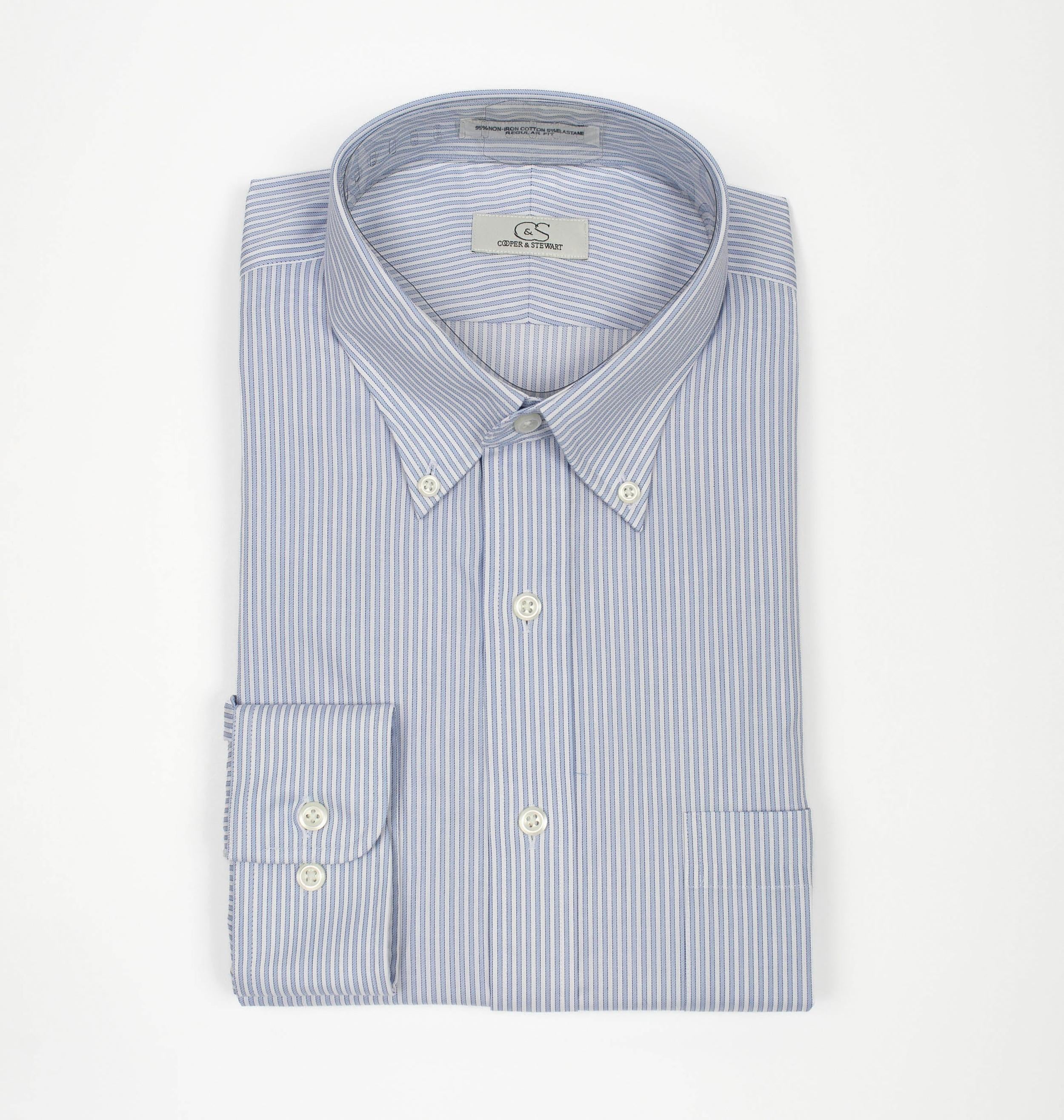 012 TF BD - Blue New Stripe Tailored Fit Button Down Collar (95/5)