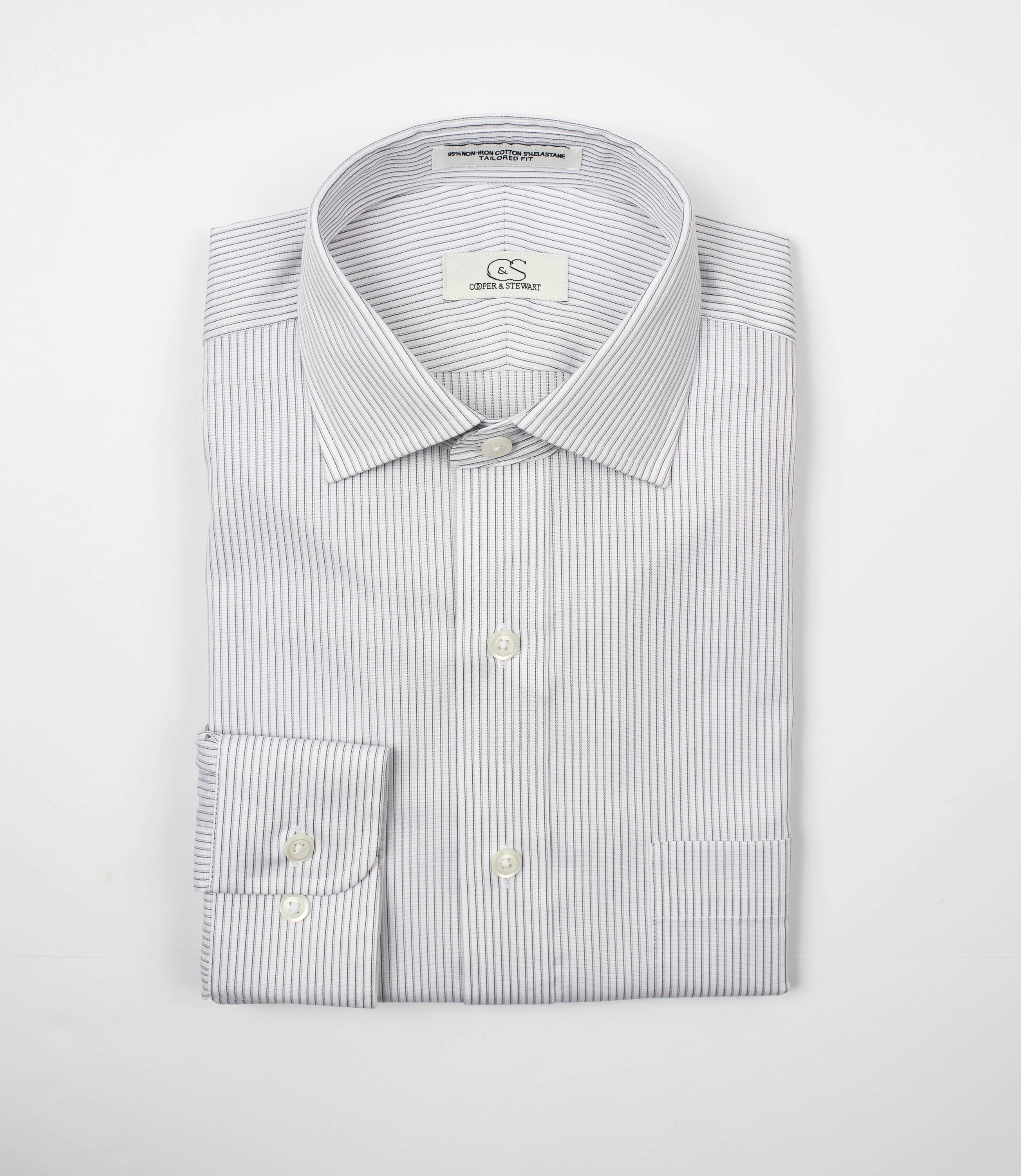 014 TF SC - Black Textured Stripe Tailored Fit Spread Collar (95/5)