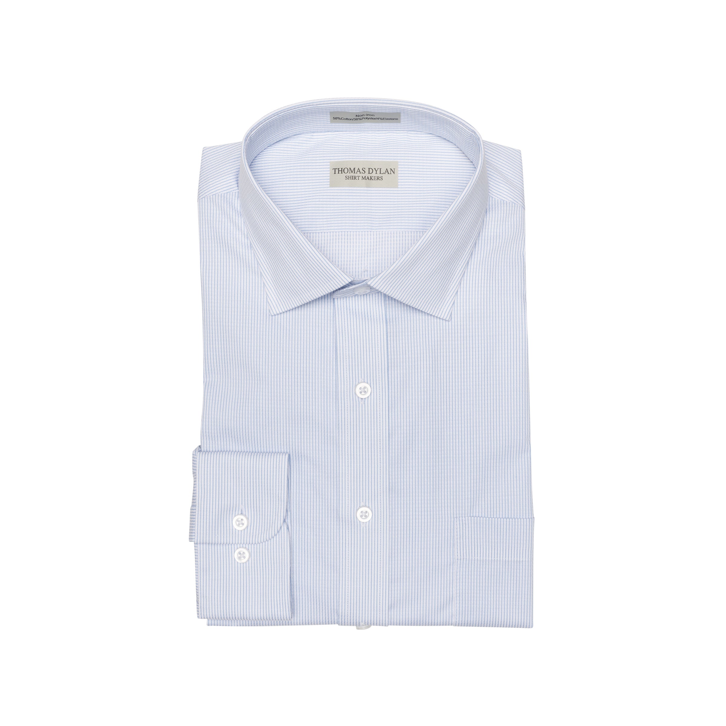 030 TF SC - Blue Satin Stripe Tailored Fit Spread Collar