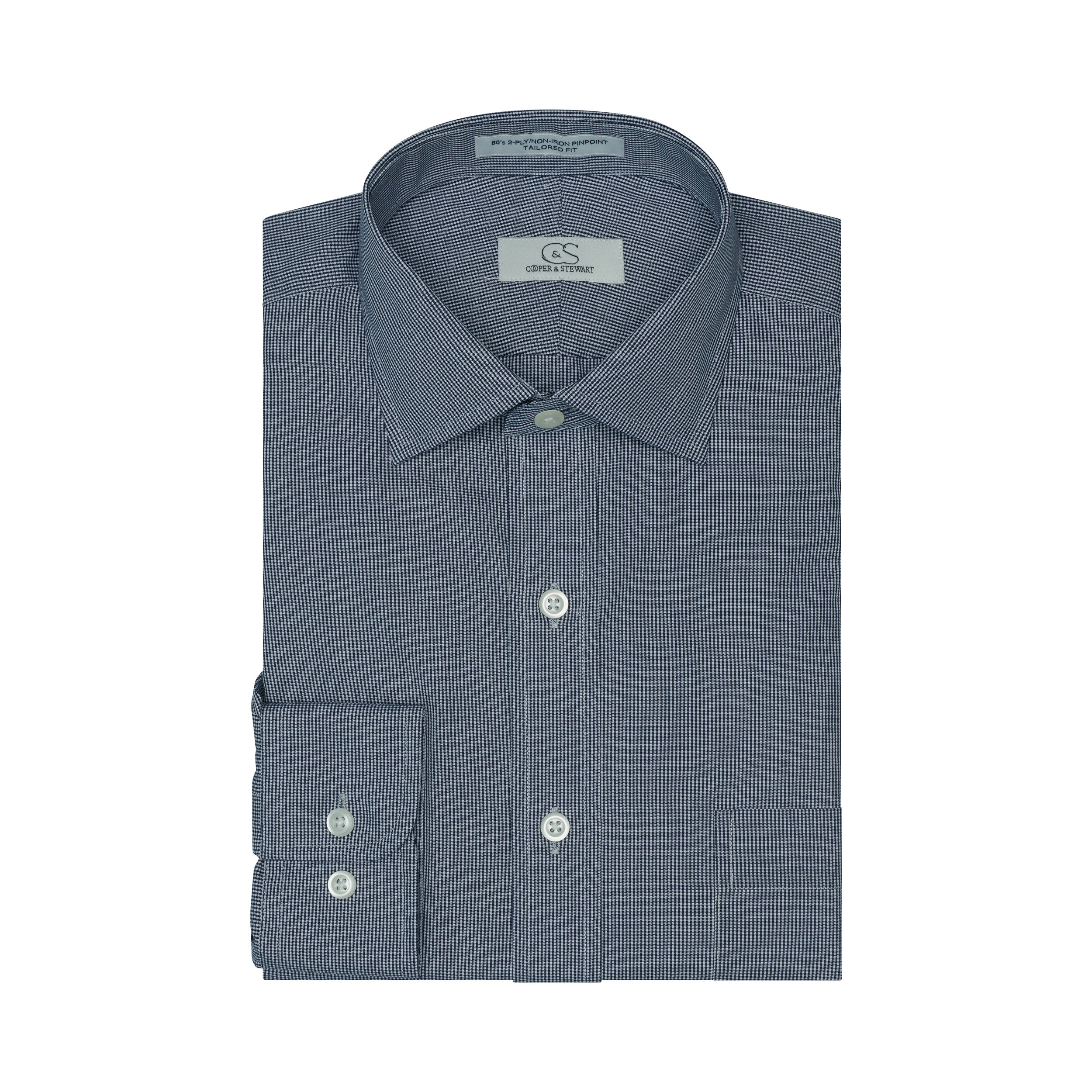 057 TF SC - Black Houndstooth Tailored Fit Spread Collar