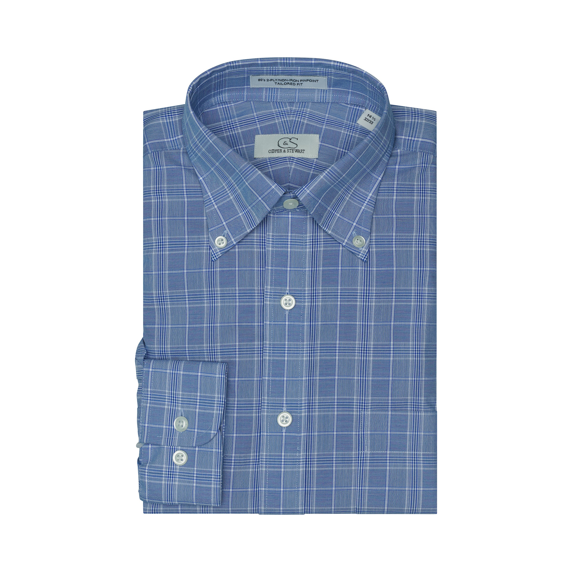 060 TF BD - Blue University Glen Plaid Tailored Fit Button Down Collar