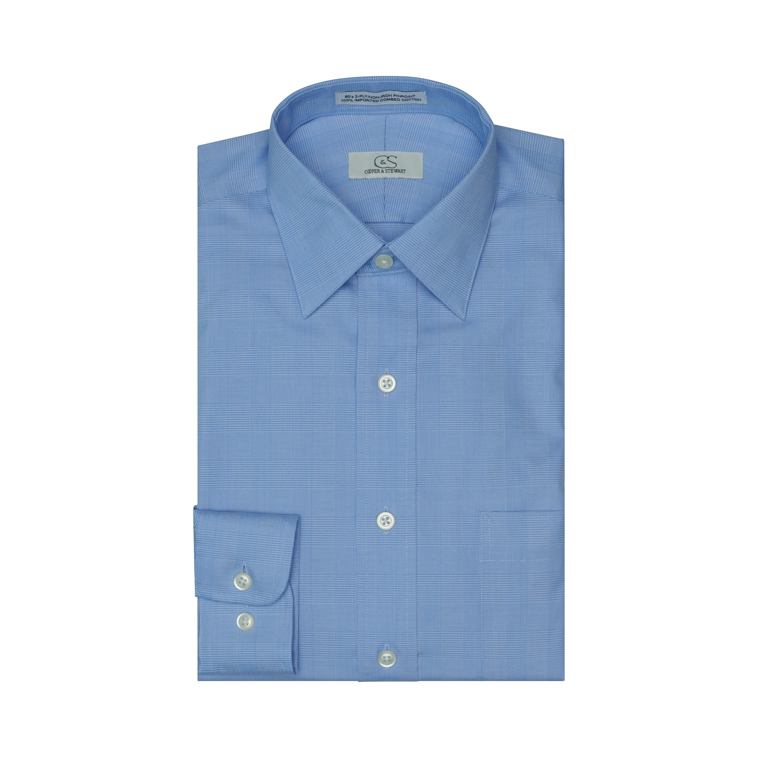 084 TF SC - Blue Glen Plaid Tailored Fit Spread Collar