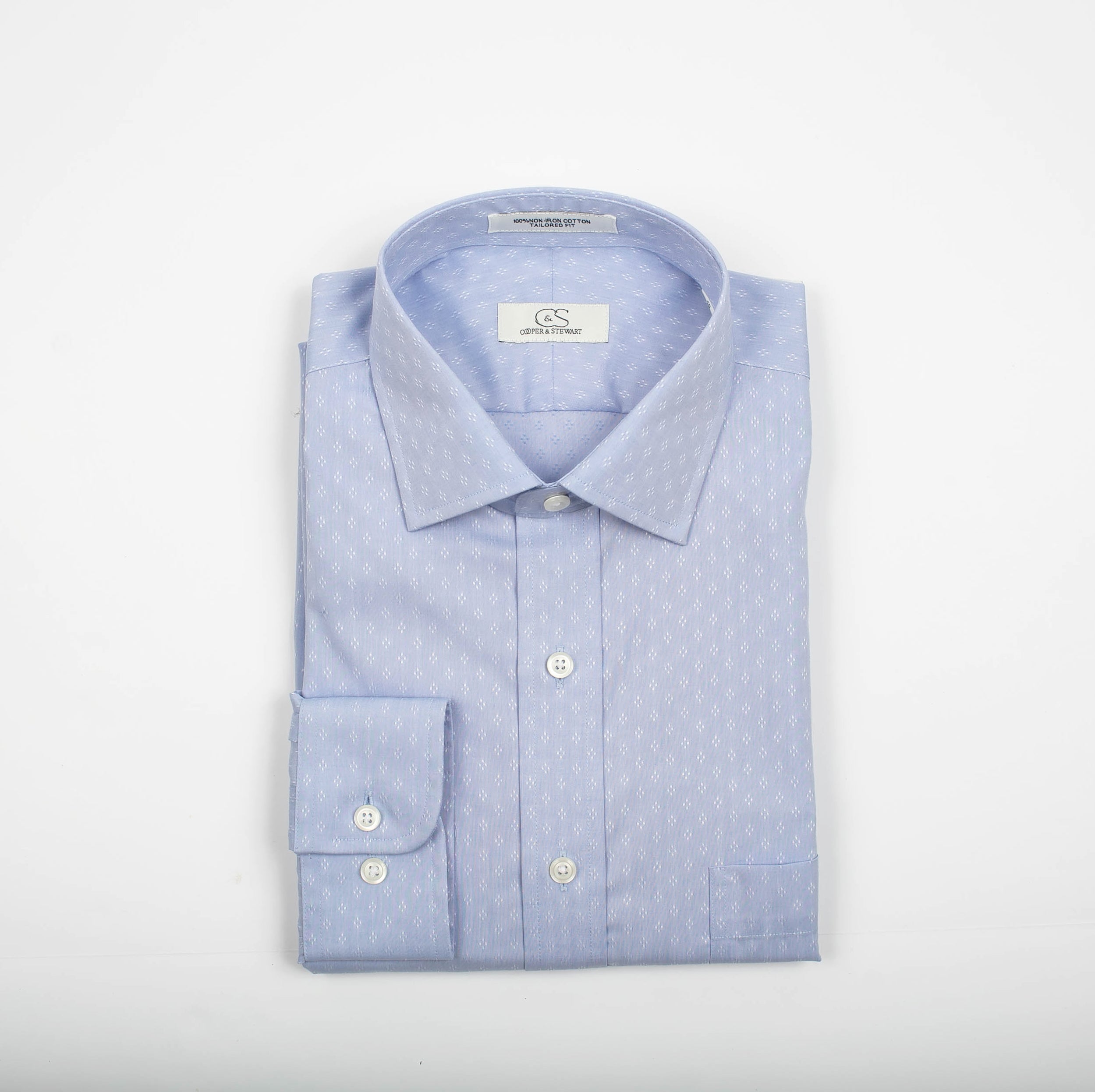 136 TF SC - Blue Ground Ditzy Tailored Fit Spread Collar