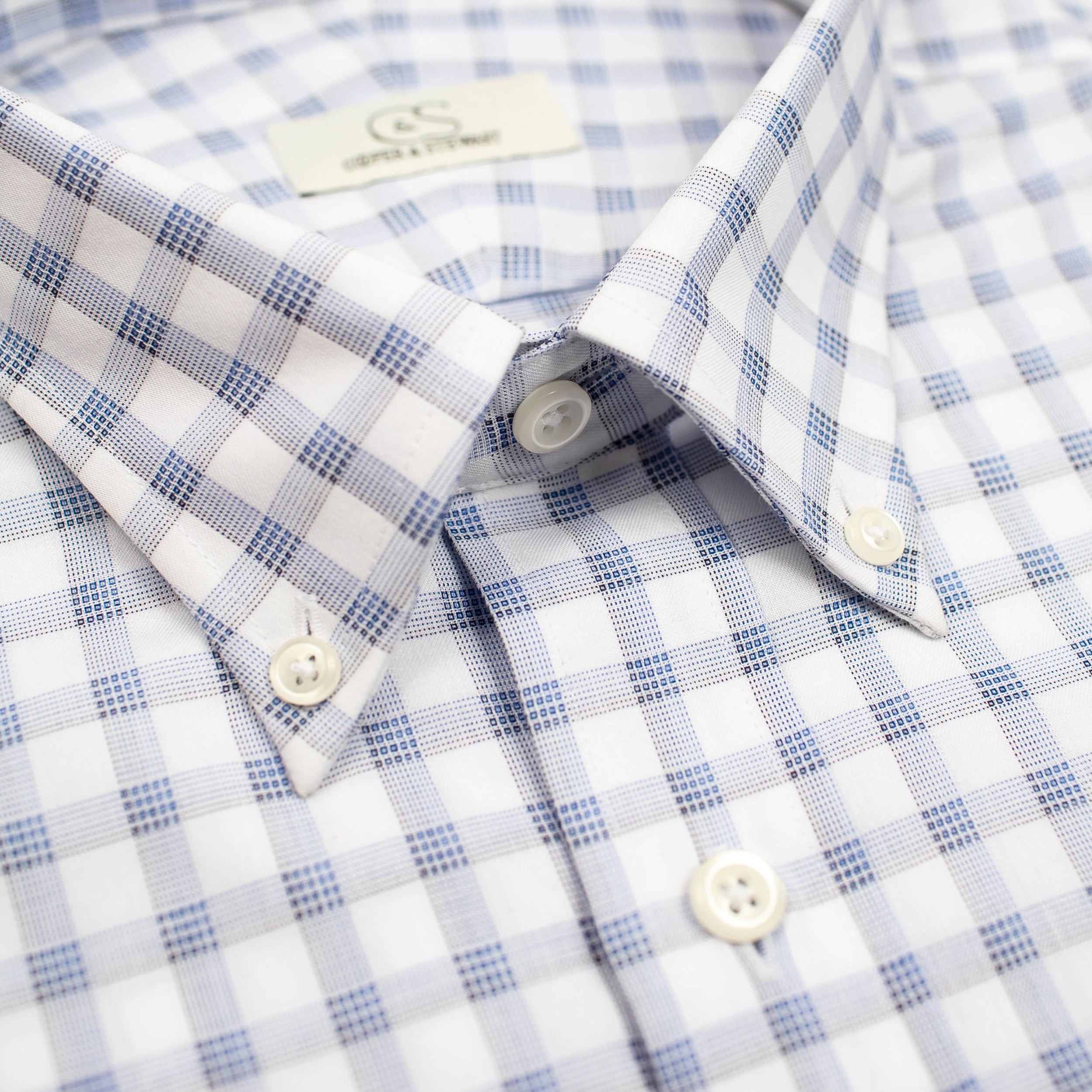 137 TF BD - White Ground Box Plaid Tailored Fit Button Down Collar