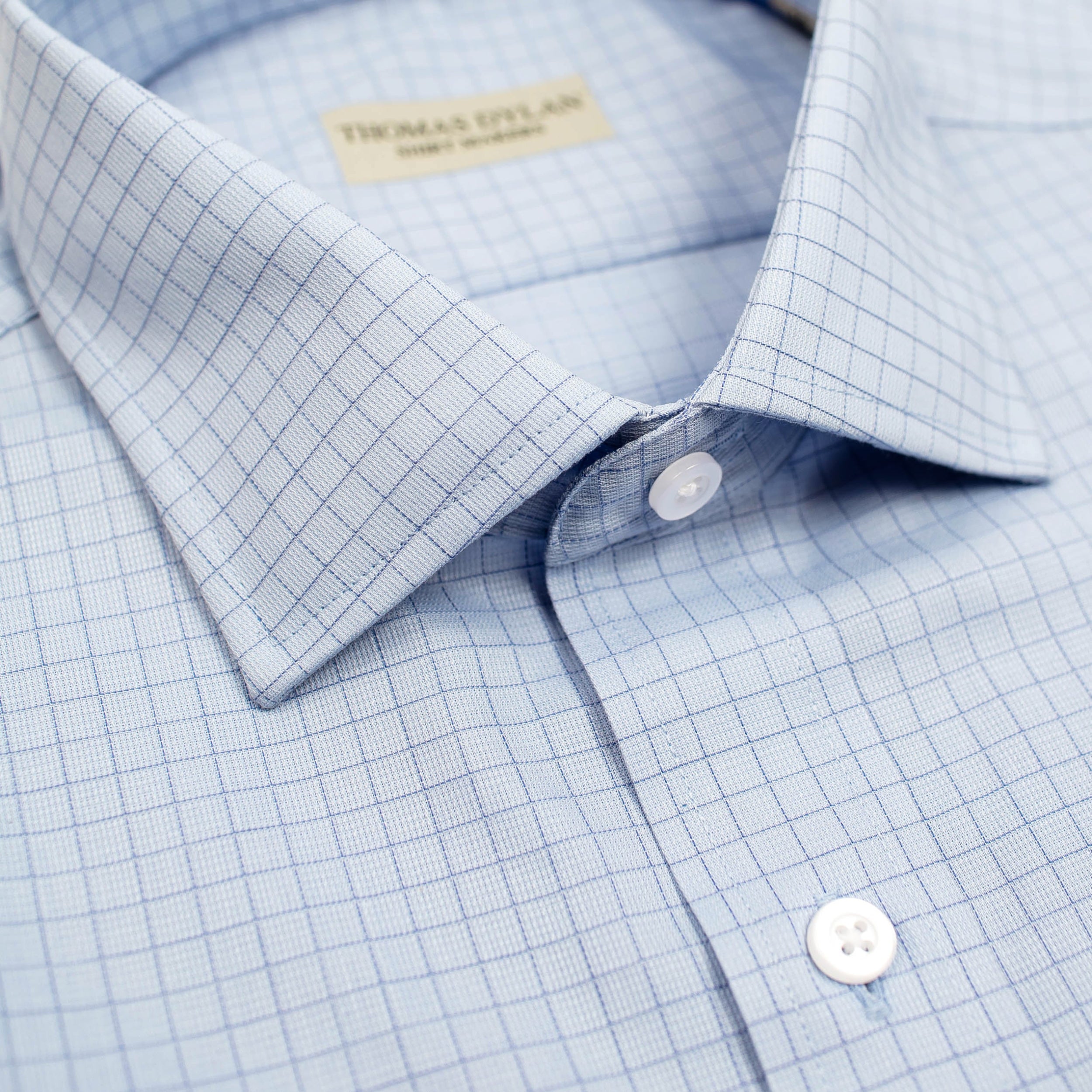 140 SC - Blue Ground Tattersall Spread Collar
