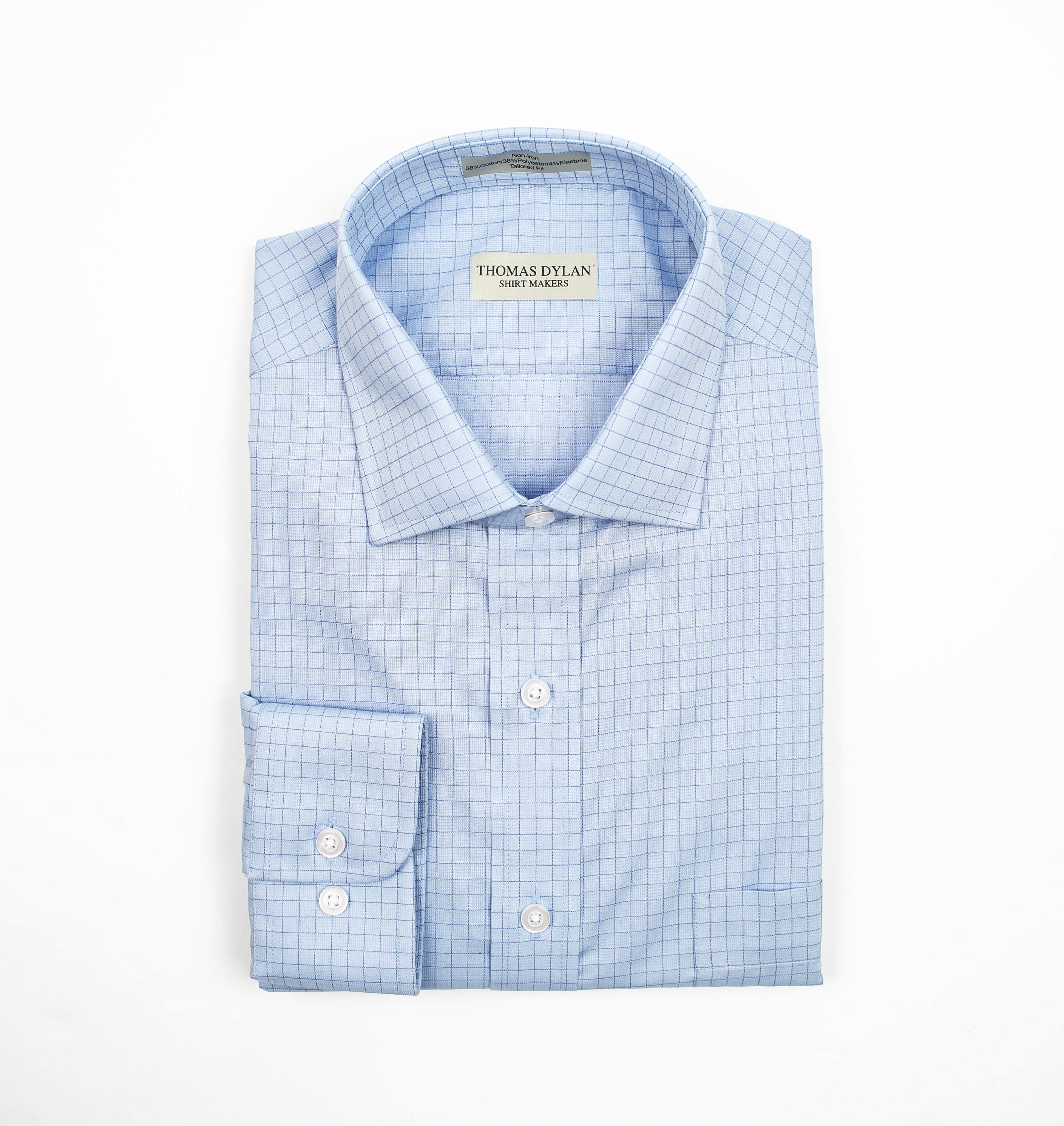 140 TF SC - Blue Ground Tattersall Tailored Fit Spread Collar