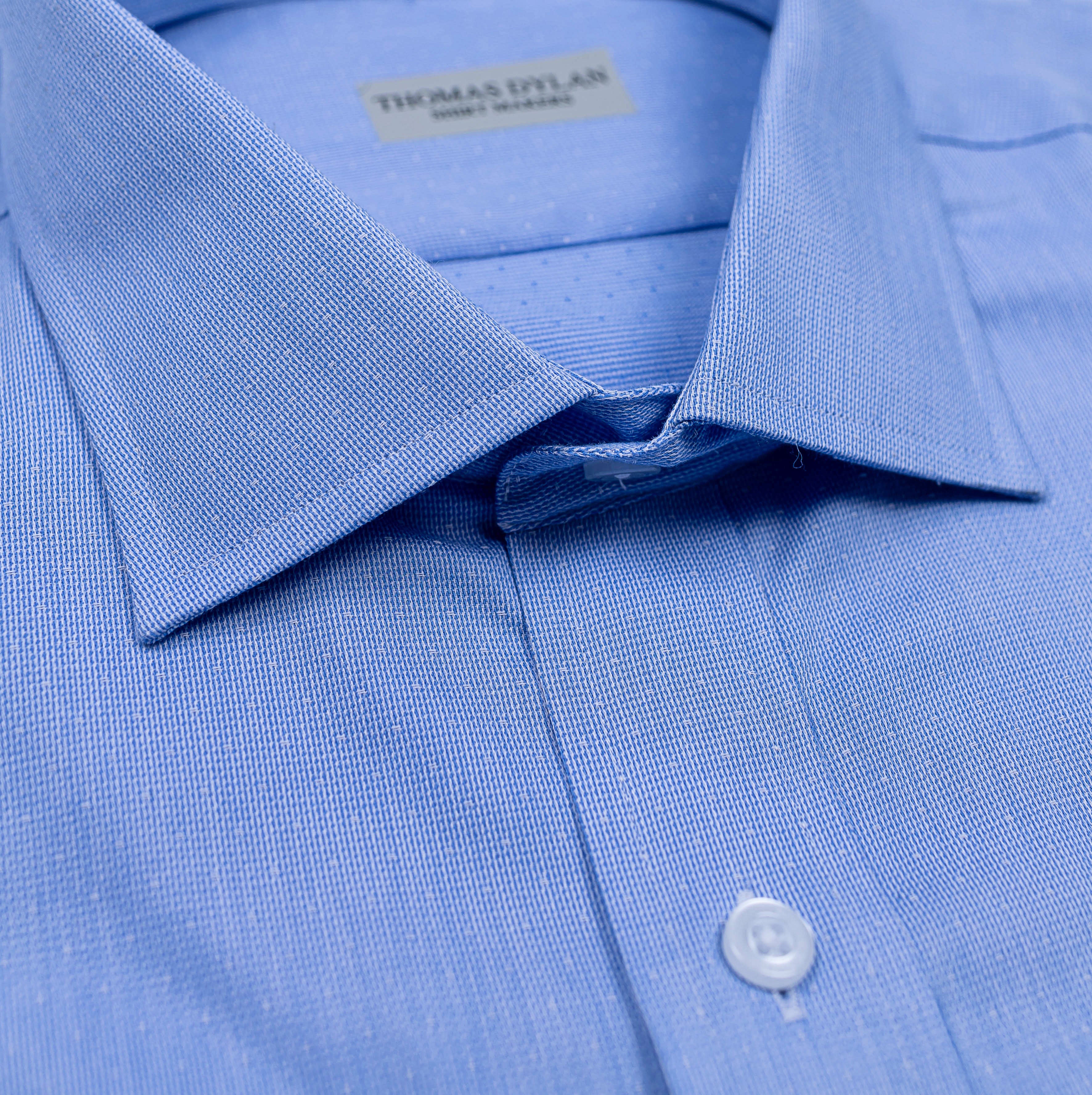 150 TF SC- Blue Soft Sharkskin Dot Tailored Fit Spread Collar