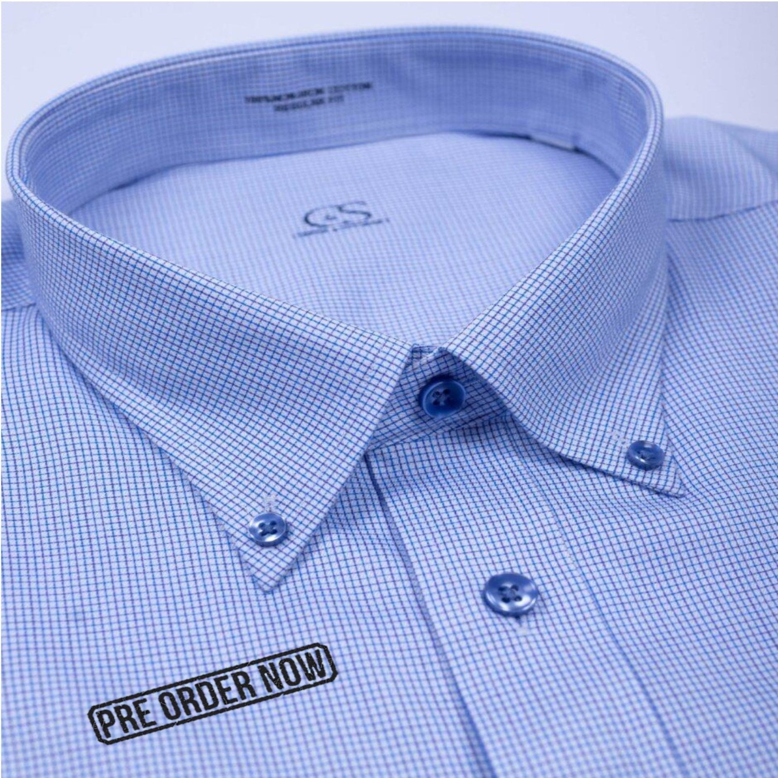 166 CF BD- CF Mini Blue and Lavender Tattersall Button Down Collar( Arriving Spring 26)
