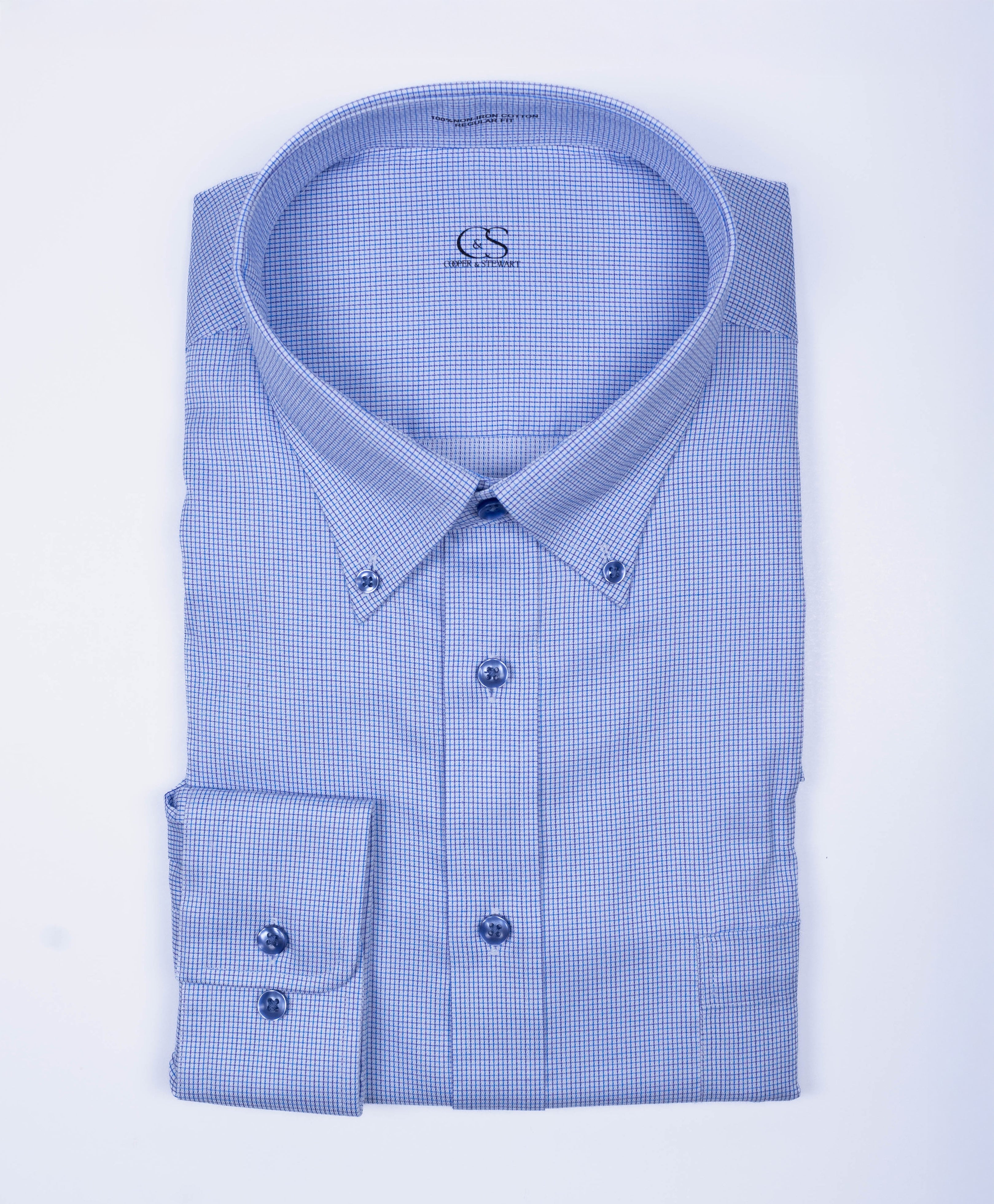 166 CF BD- CF Mini Blue and Lavender Tattersall Button Down Collar