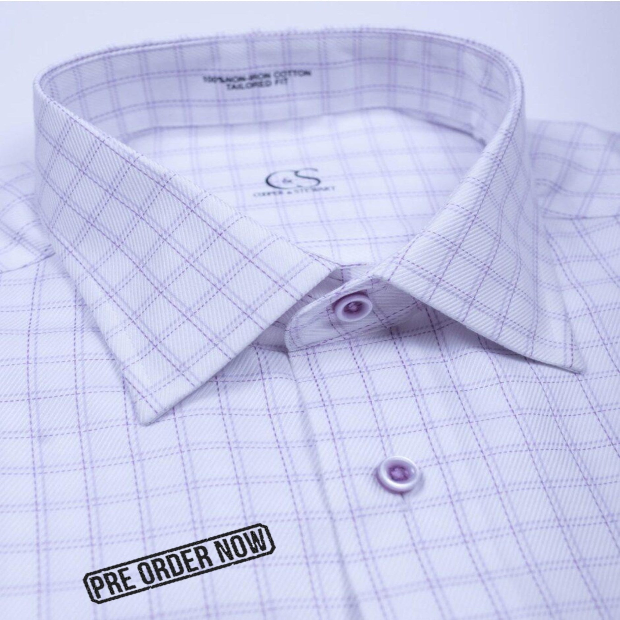 167 CF SC - CF Shadow Track Windowpane Soft Lilac Spread Collar( Arriving Spring 26)