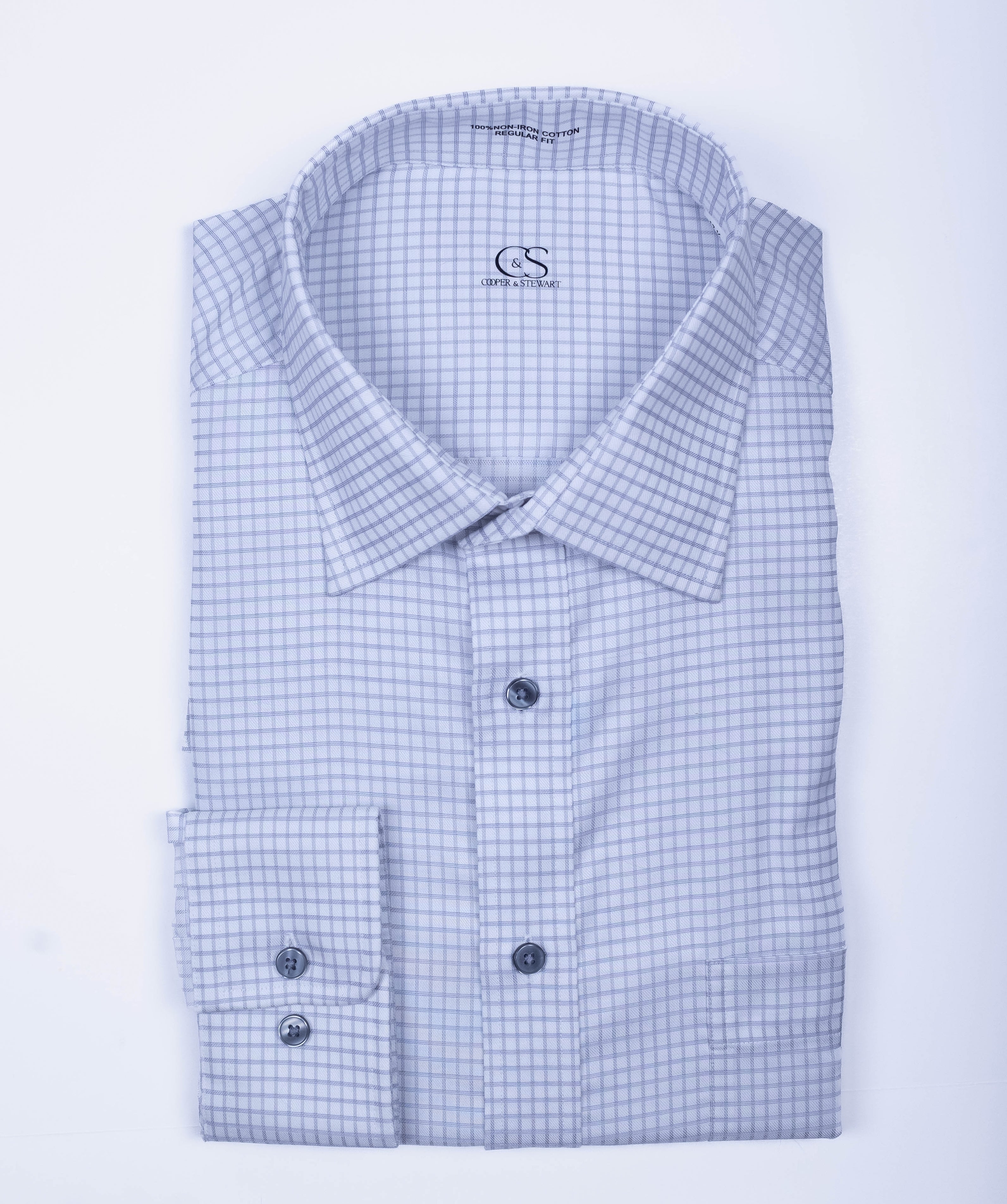 168 CF SC - CF Pearl Gray Tattersall Spread Collar