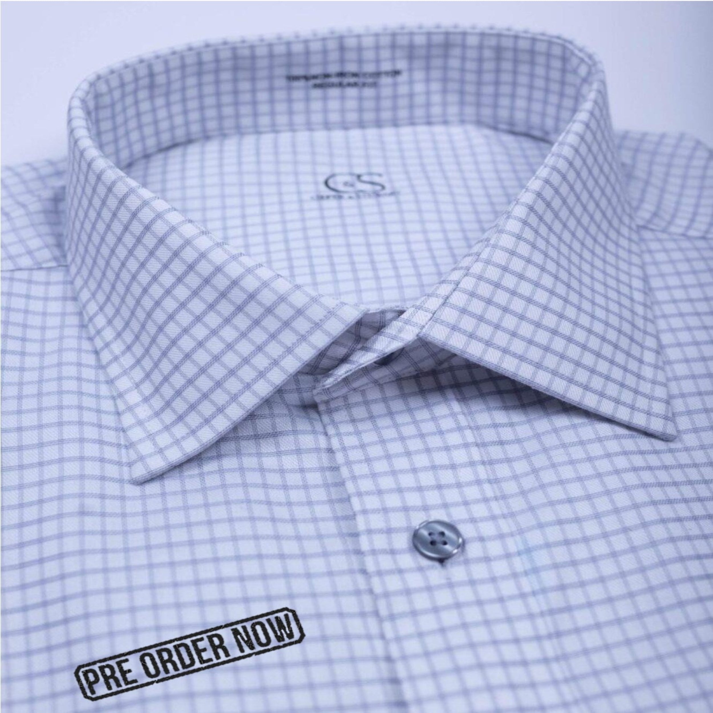 168 TF SC - T-Fit Pearl Gray Tattersall Spread Collar( Arriving Spring 26)