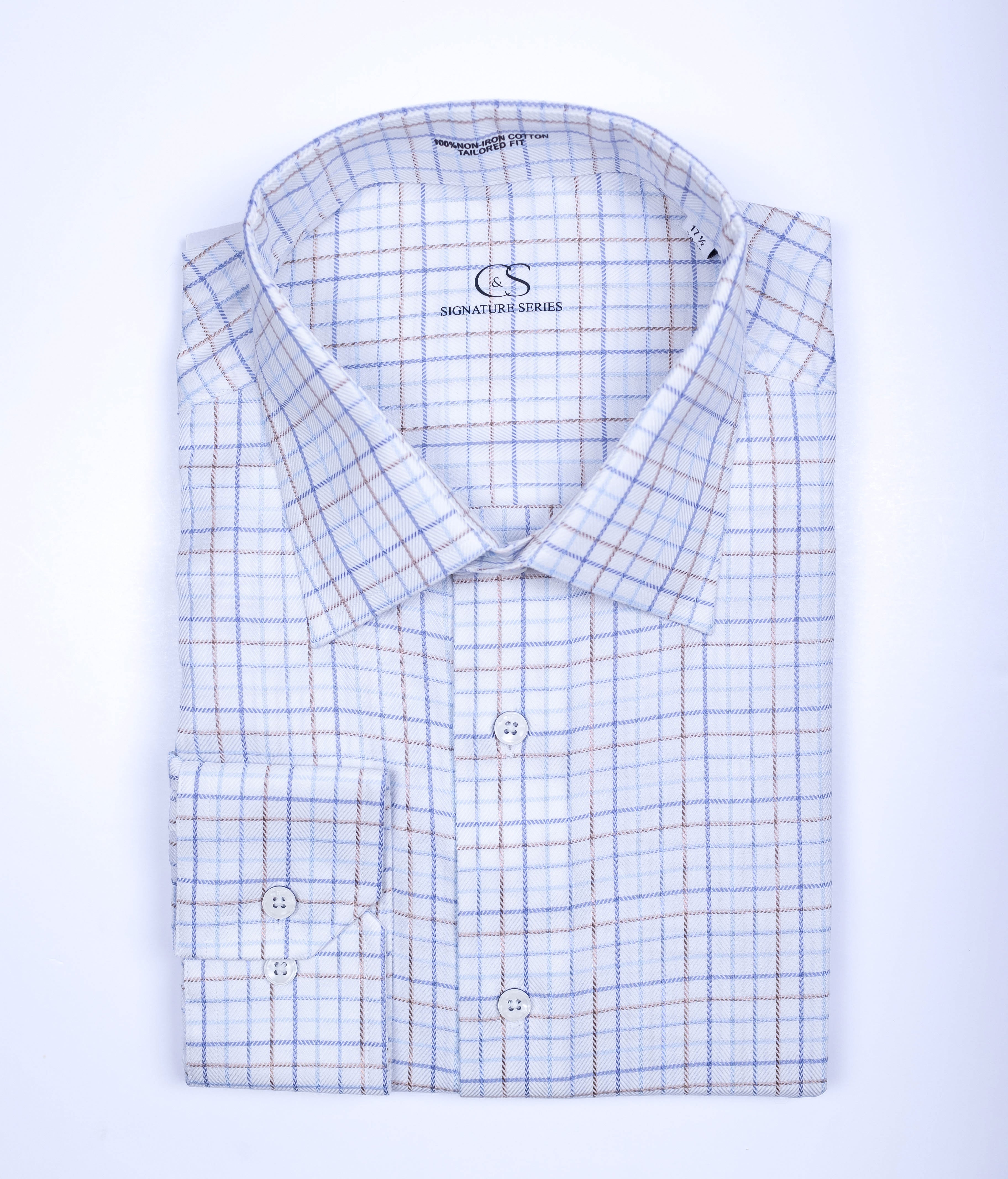 5005 CF SC - CF Signature Series Cream with Sky Blue and Taupe accents Mini Box Spread Collar