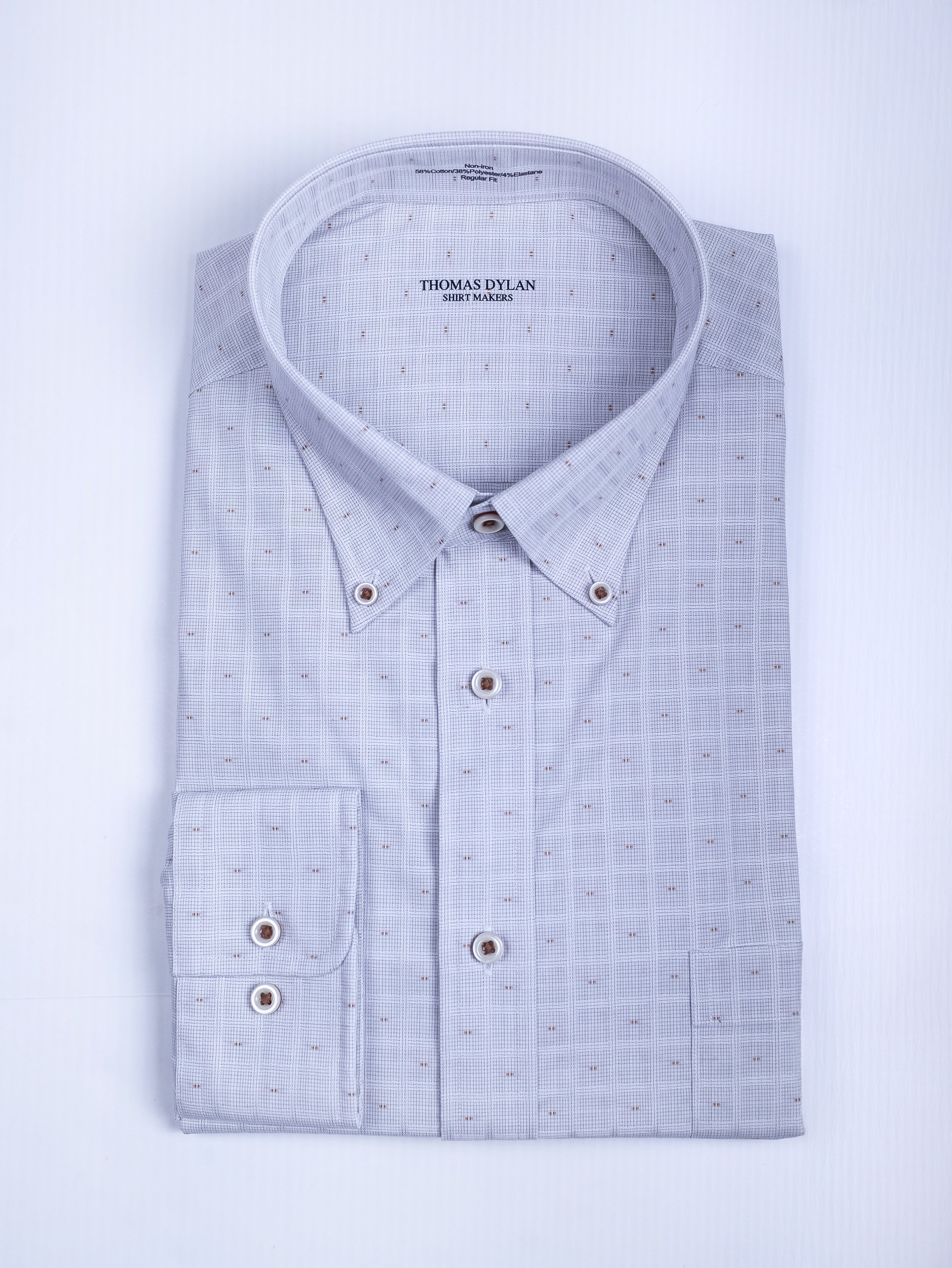 812 CF BD - Taupe Hidden Box Pane Button Down Collar