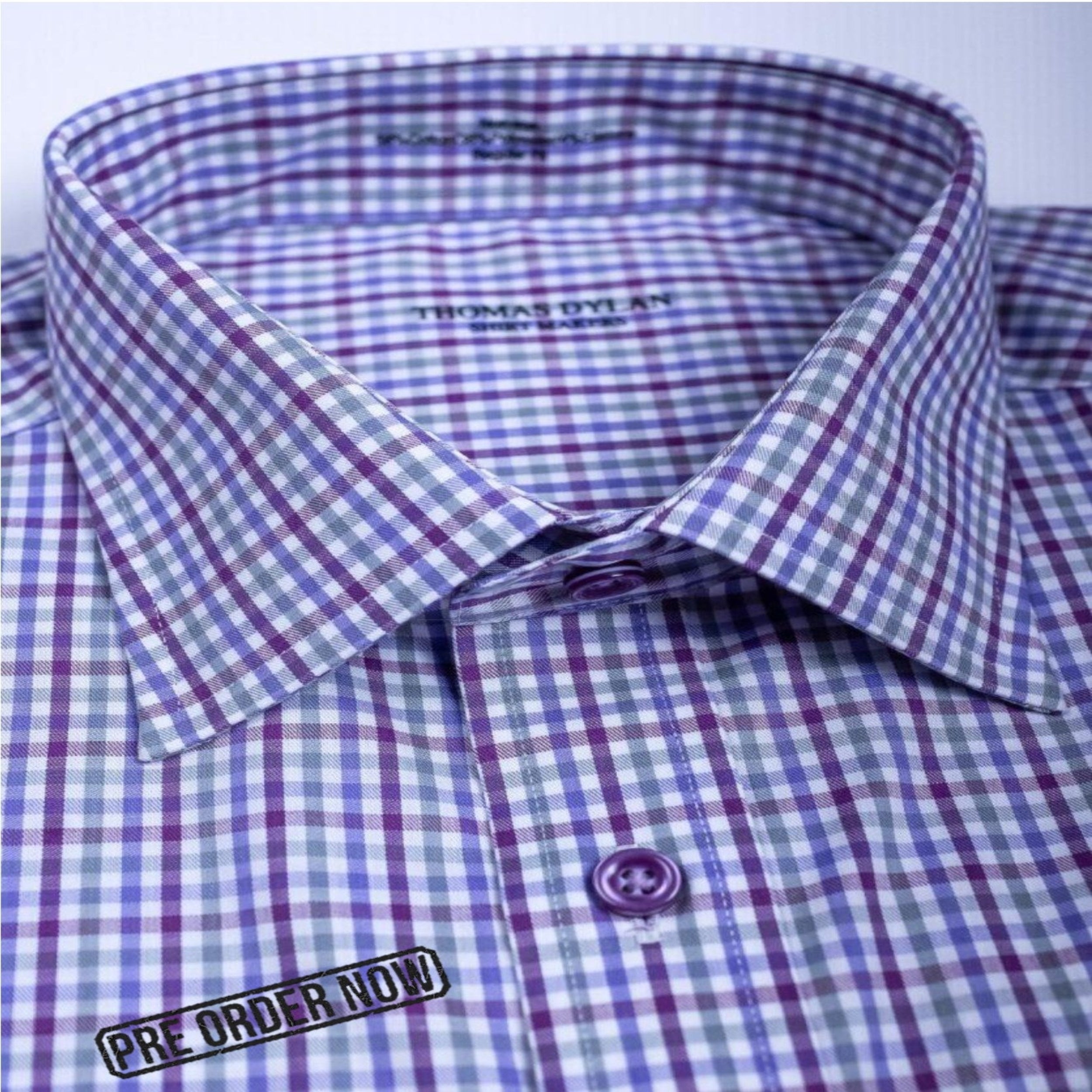 815 TF SC - T-Fit Lavender, Cranberry, and Grey Multi-color Tattersall Spread Collar (Arriving Spring 26)