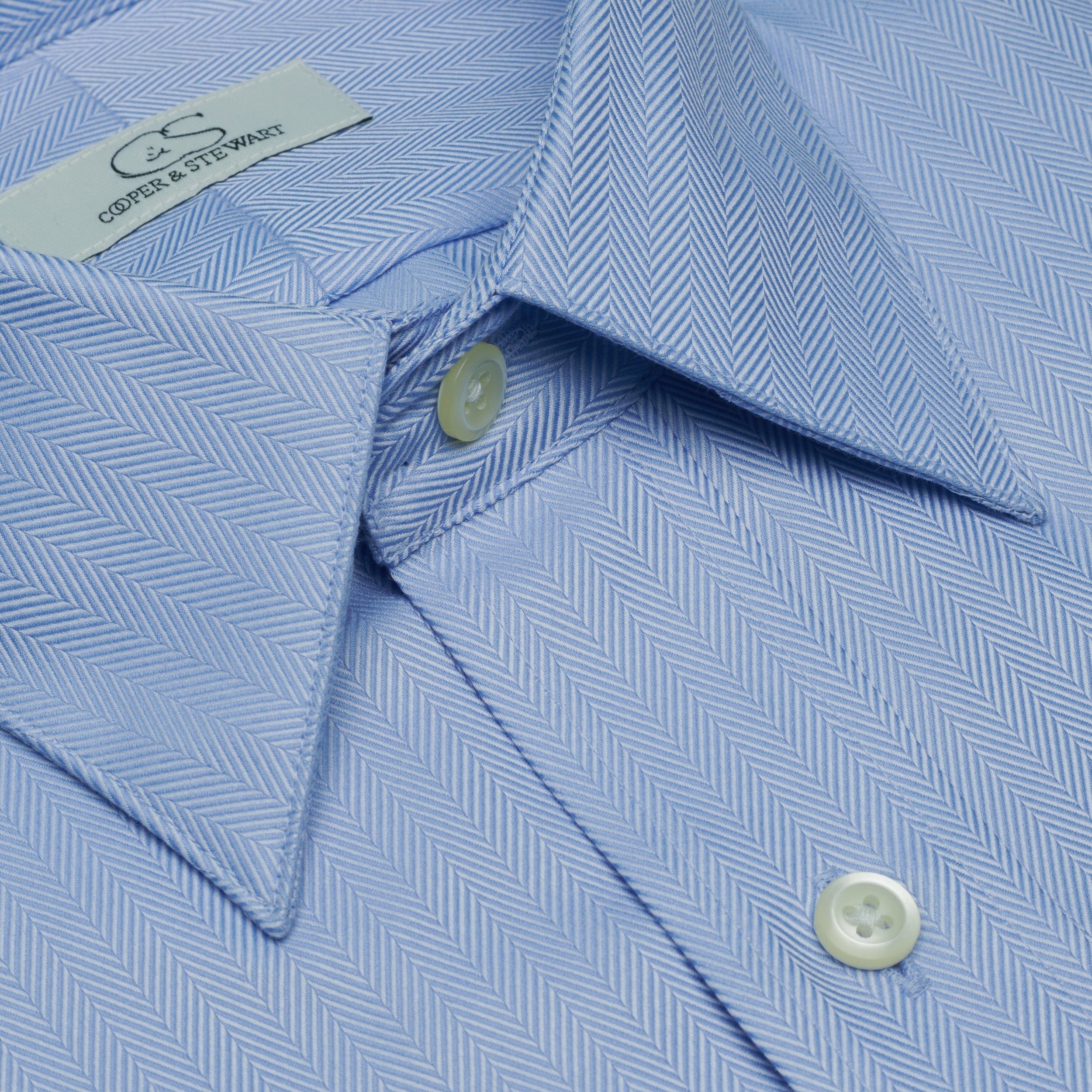 009 - Blue Herringbone SC TF Dress Shirt Cooper and Stewart