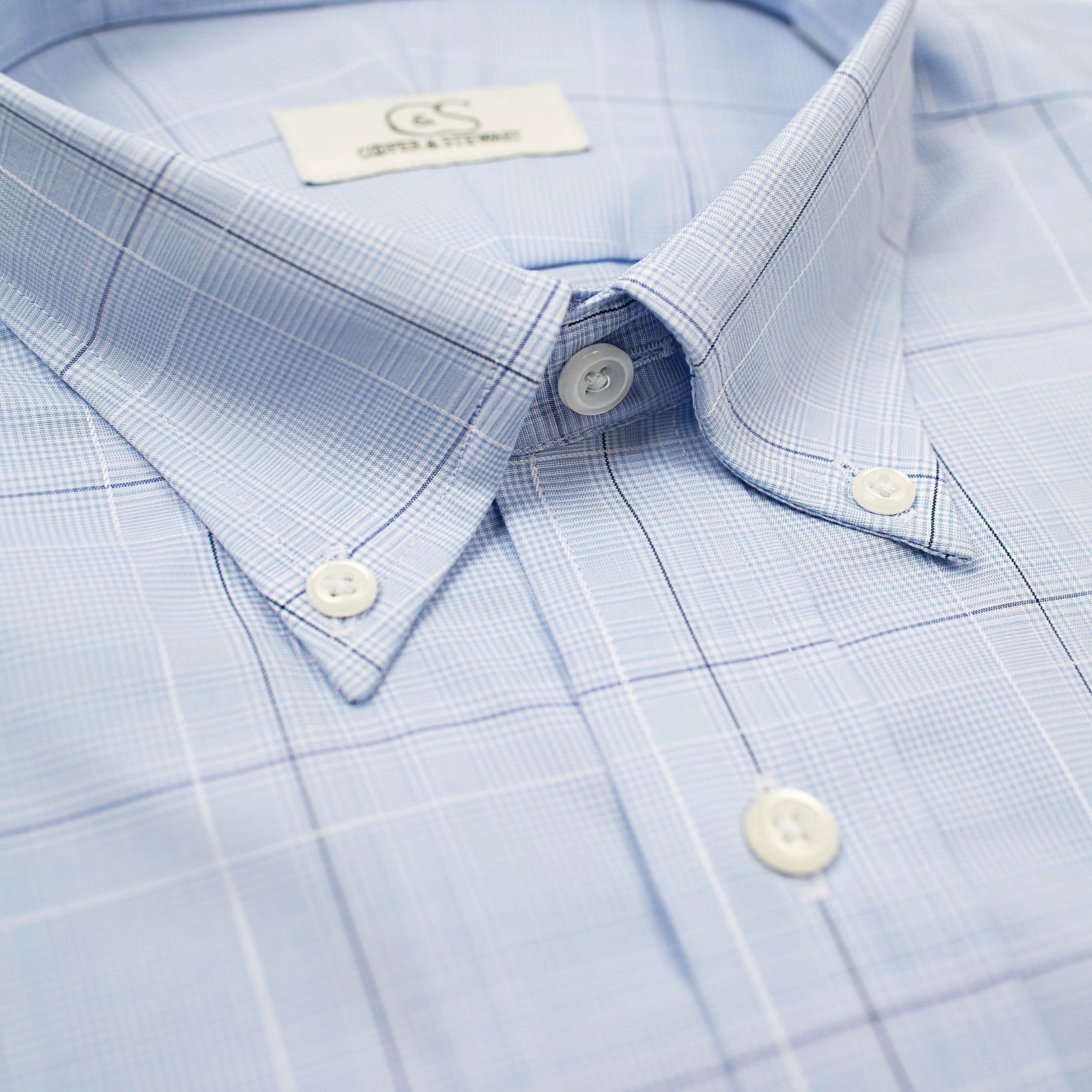 021 TF BD - Blue Ground Square Box Check Tailored Fit Button Down Collar