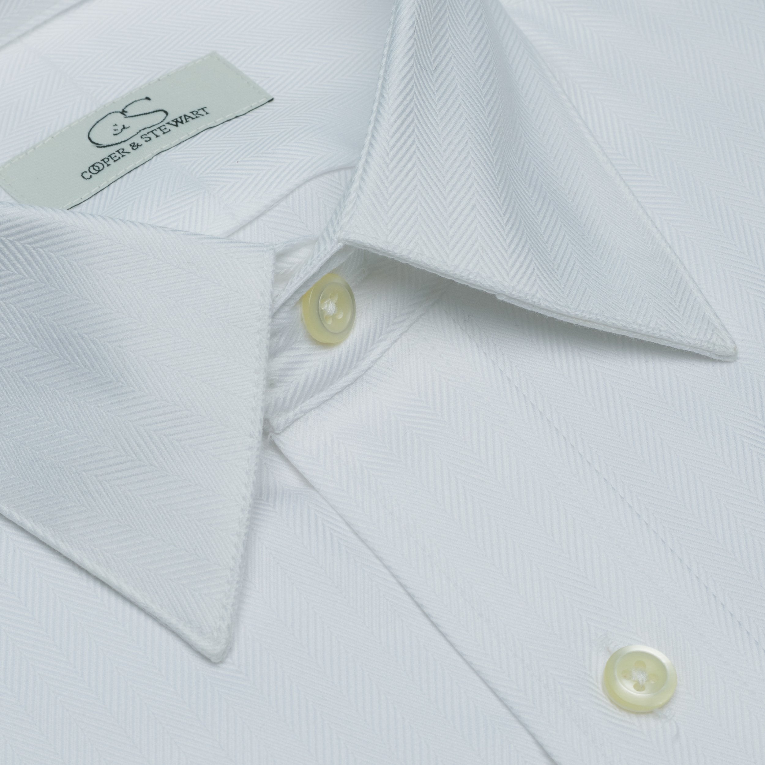 008 - White Herringbone SC Dress Shirt Cooper and Stewart 