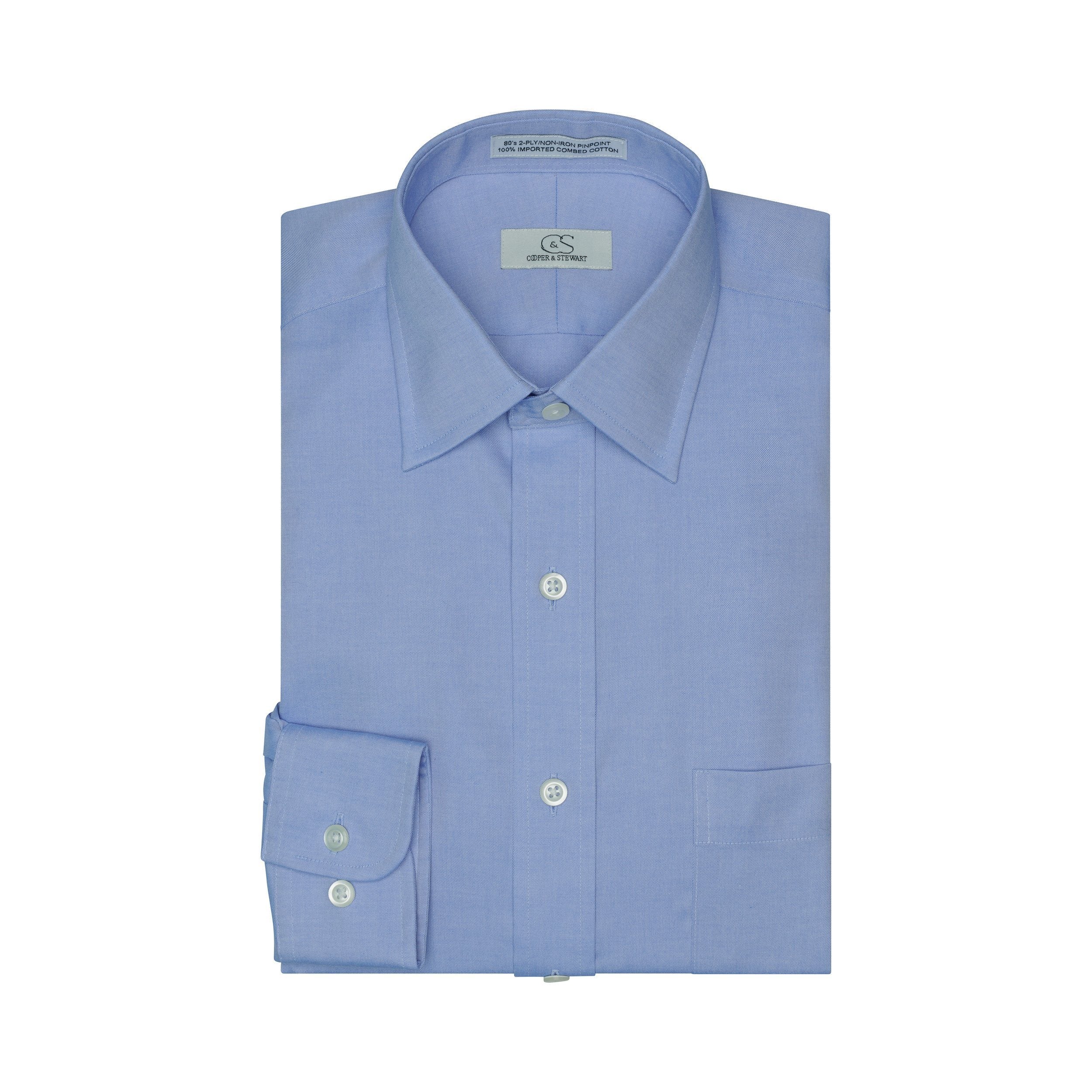 000-Blue-Straight Collar-Tailor Fit Best Dress Shirt