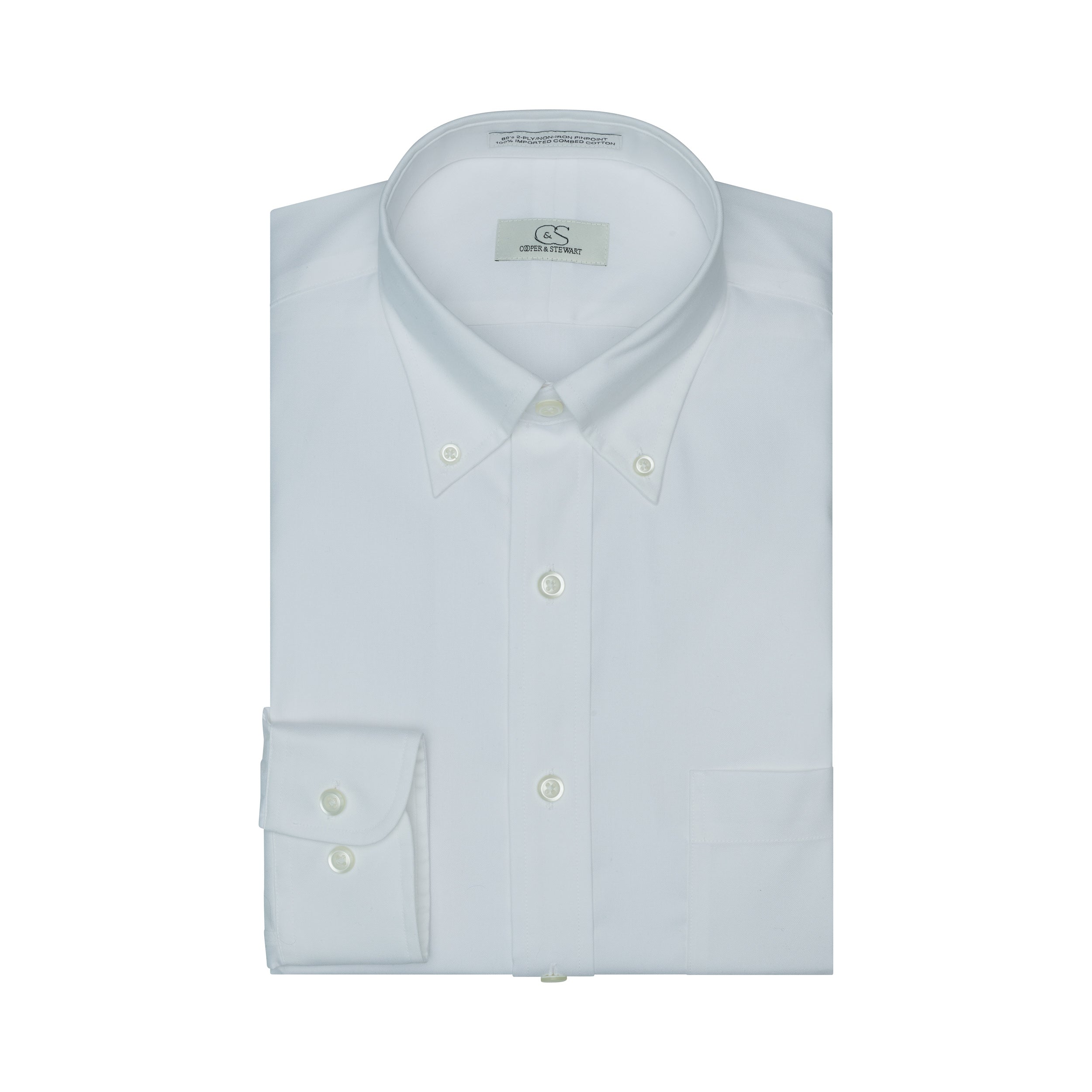 040 BD - Stretch White Button Down Collar (95/5)