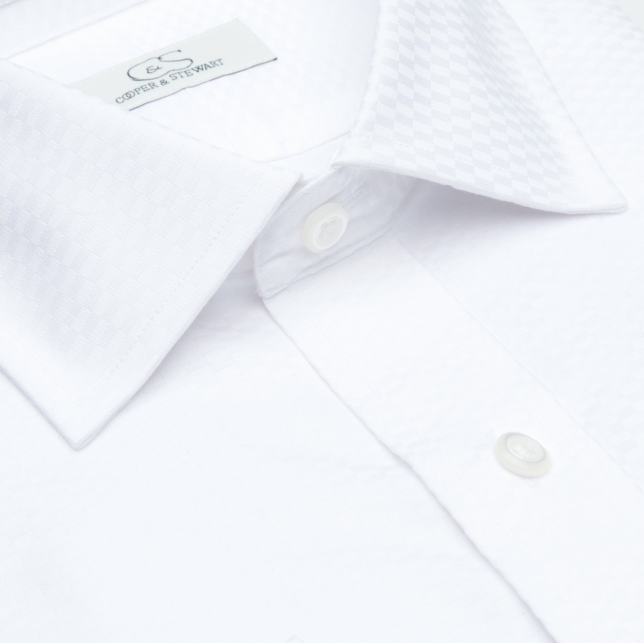 310 TF TUX - T Fit Dobby Neat Solid White Tuxedo Spread