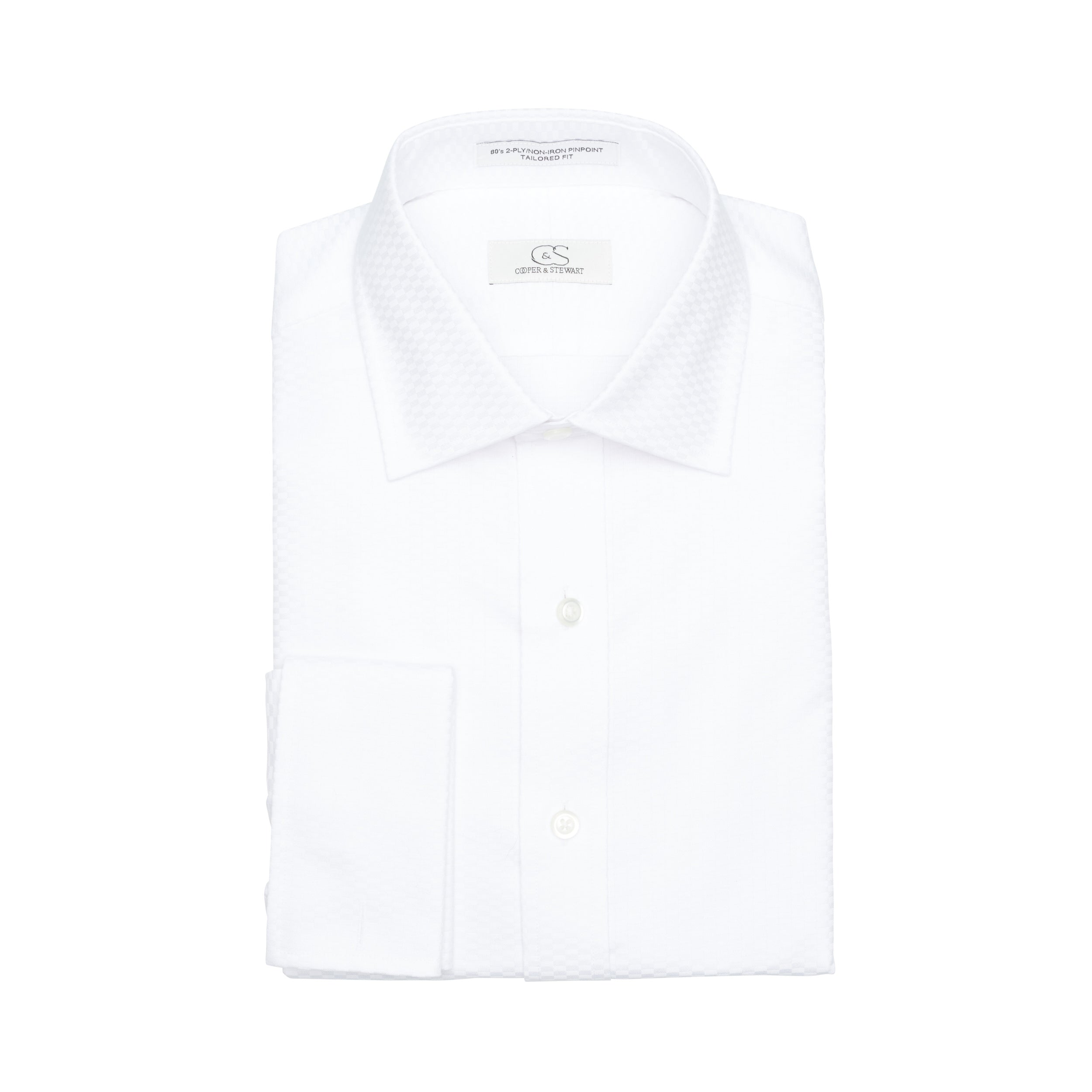 310 TF TUX - T Fit Dobby Neat Solid White Tuxedo Spread