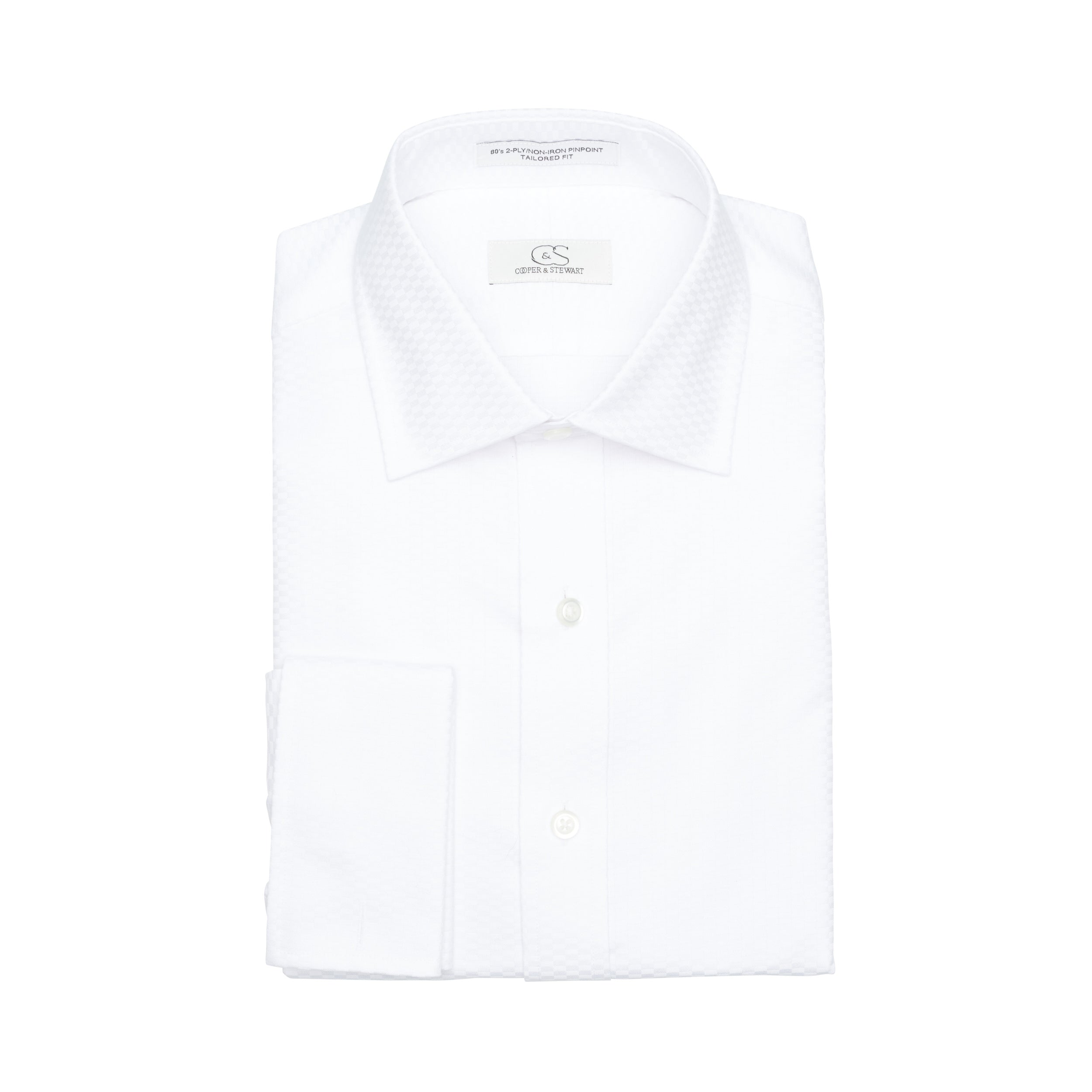 010 TF SC - White Tonal Tuxedo Tailored Fit Spread Collar