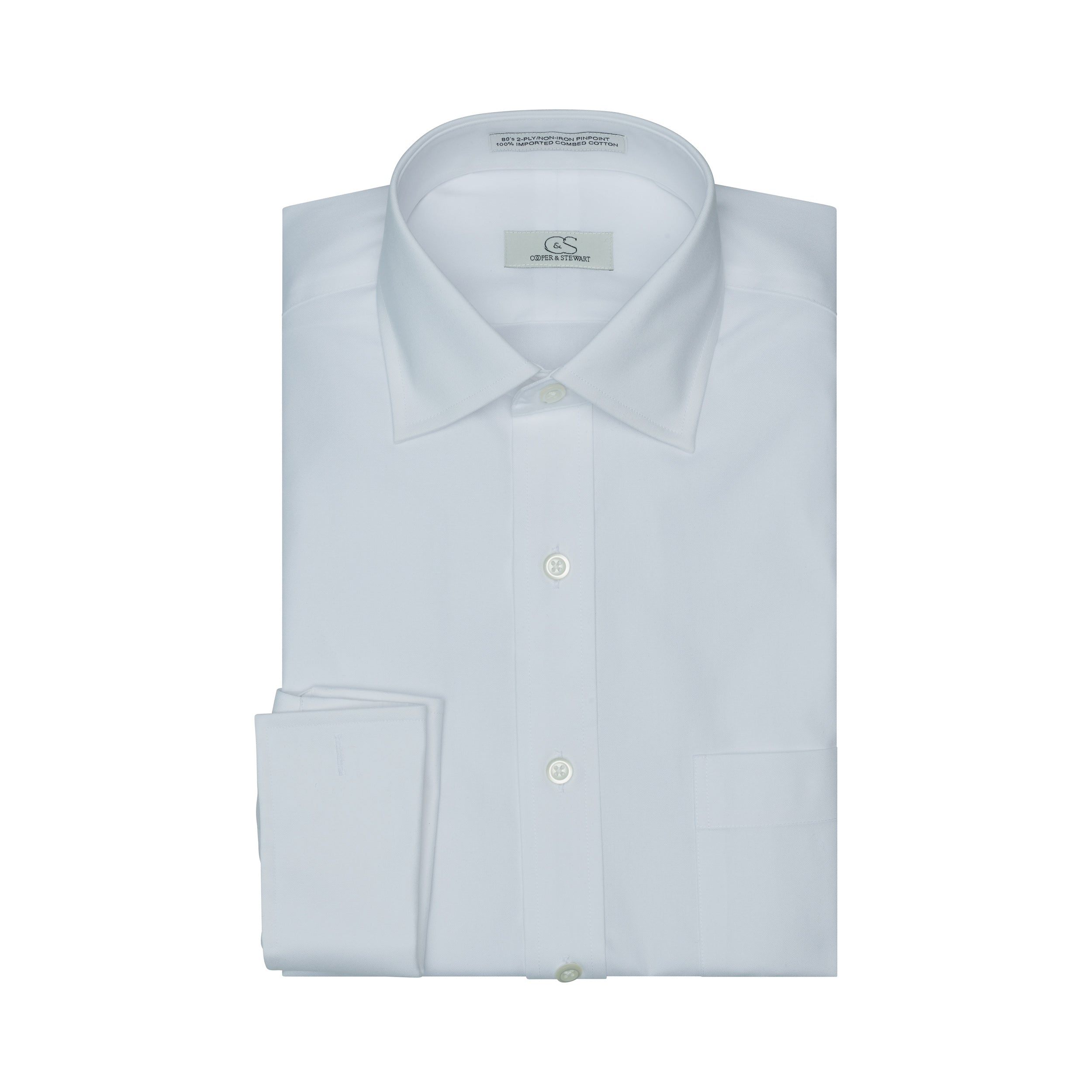011 TF SC - White French Cuff Tailored Fit Spread Collar