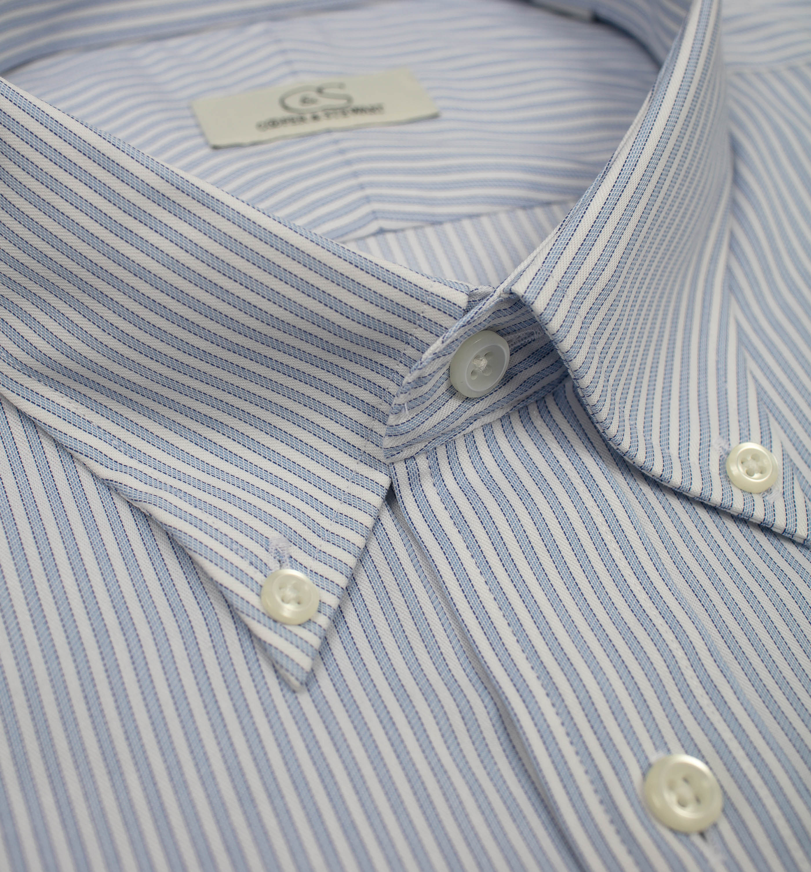 012 TF BD - Blue New Stripe Tailored Fit Button Down Collar (95/5)