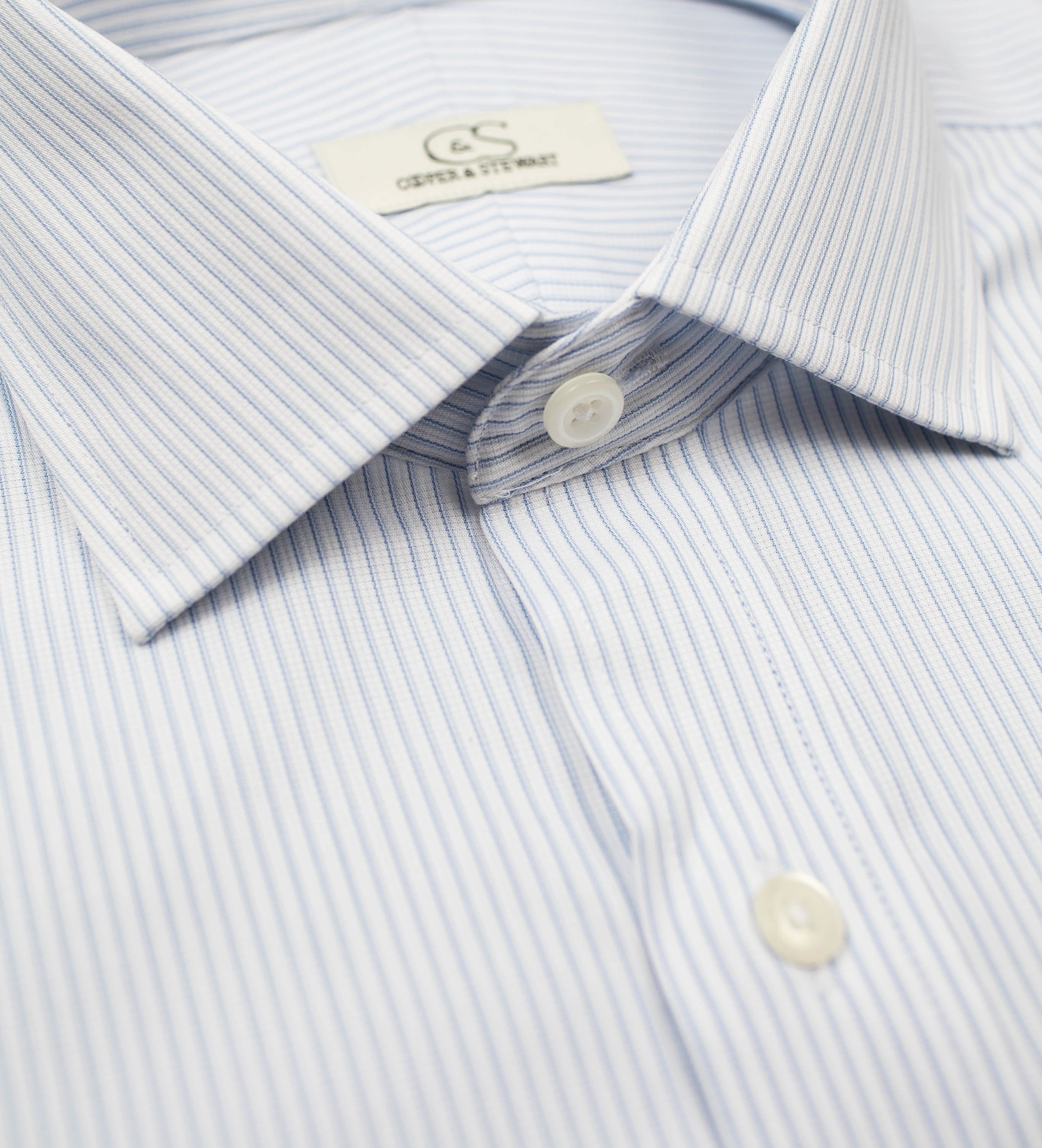 013 TF SC - Blue Textured Stripe Tailored Fit Spread Collar (95/5)