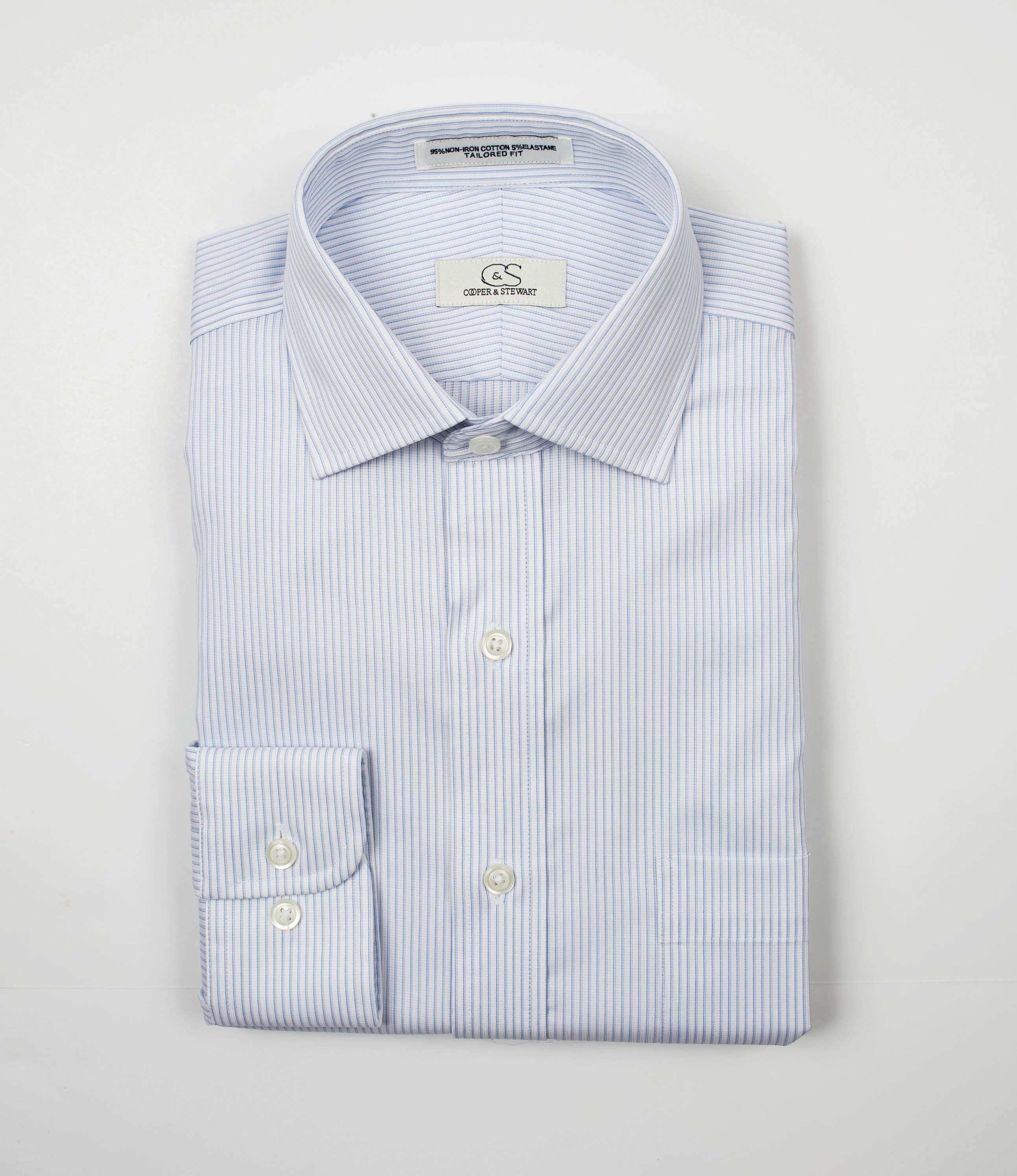 013 SC - Blue Textured Stripe Spread Collar (95/5)