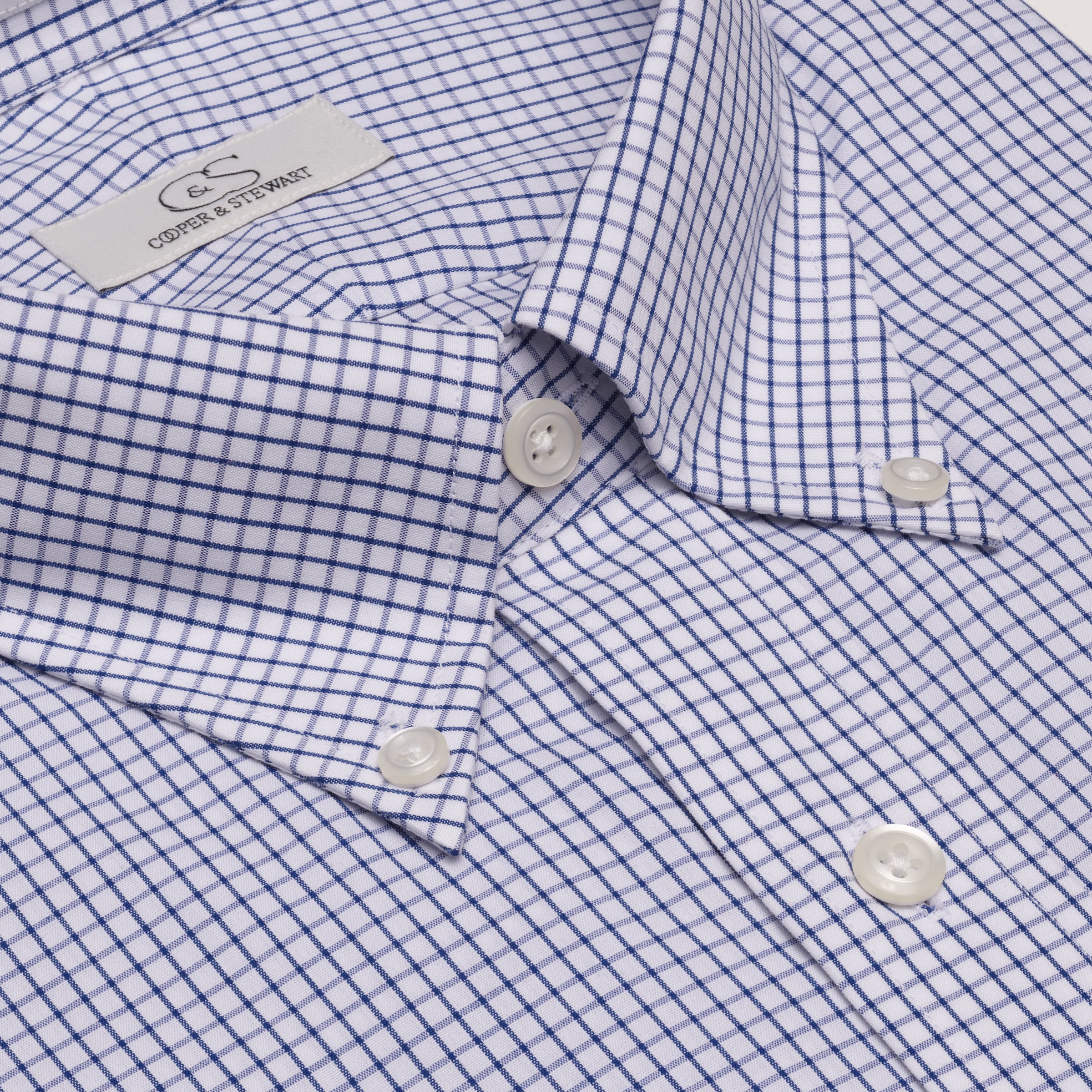 015 TF BD - Blue Classic Check Tailored Fit Button Down Collar