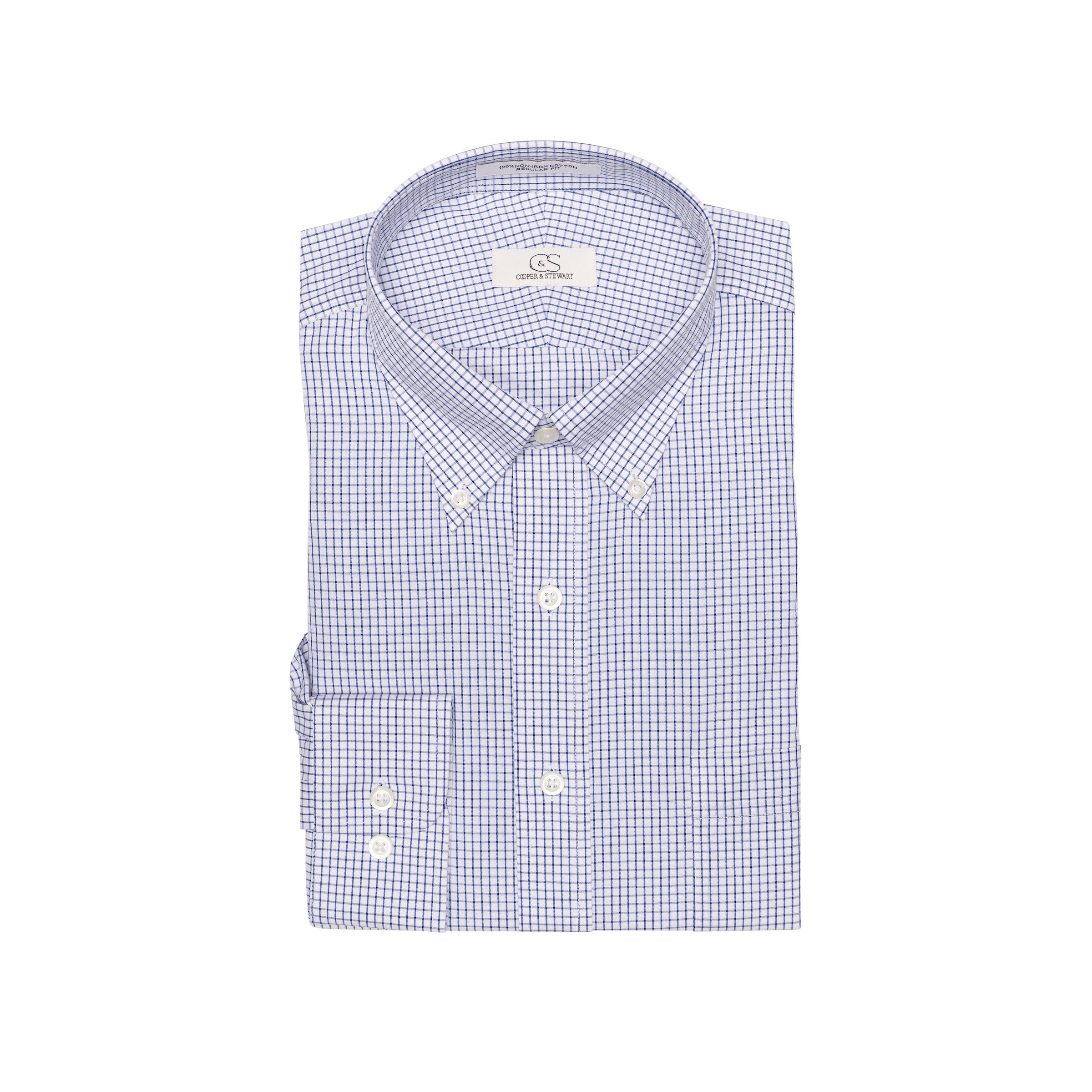 015 TF BD - Blue Classic Check Tailored Fit Button Down Collar