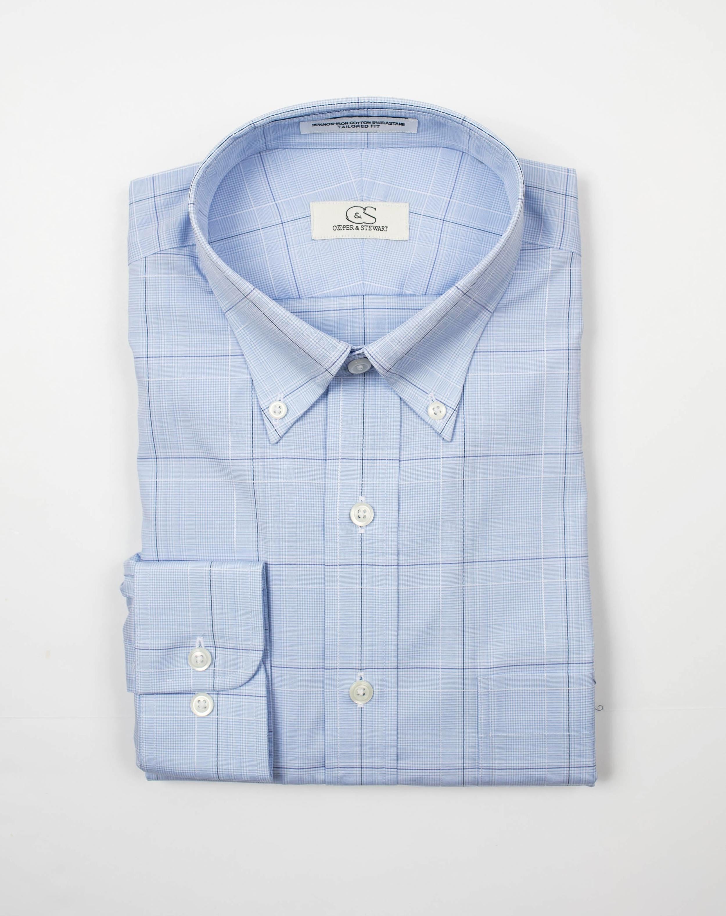 021 BD - Blue Ground Square Box Check Button Down Collar