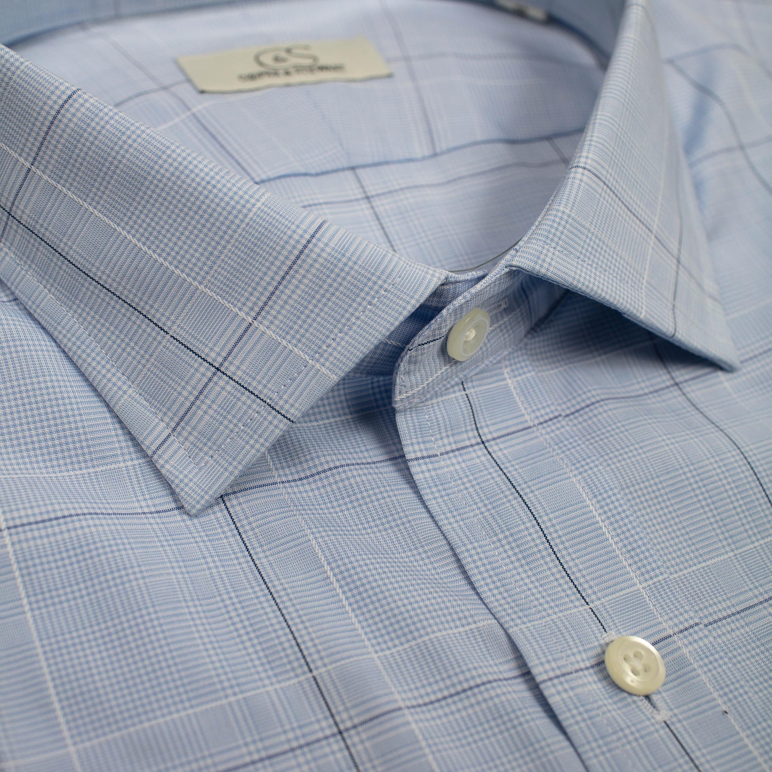 021 SC - Blue Ground Square Box Check Spread Collar