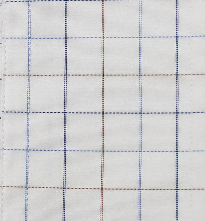 022 SC - White Ground Blue/Tan Check Spread Collar (95/5)