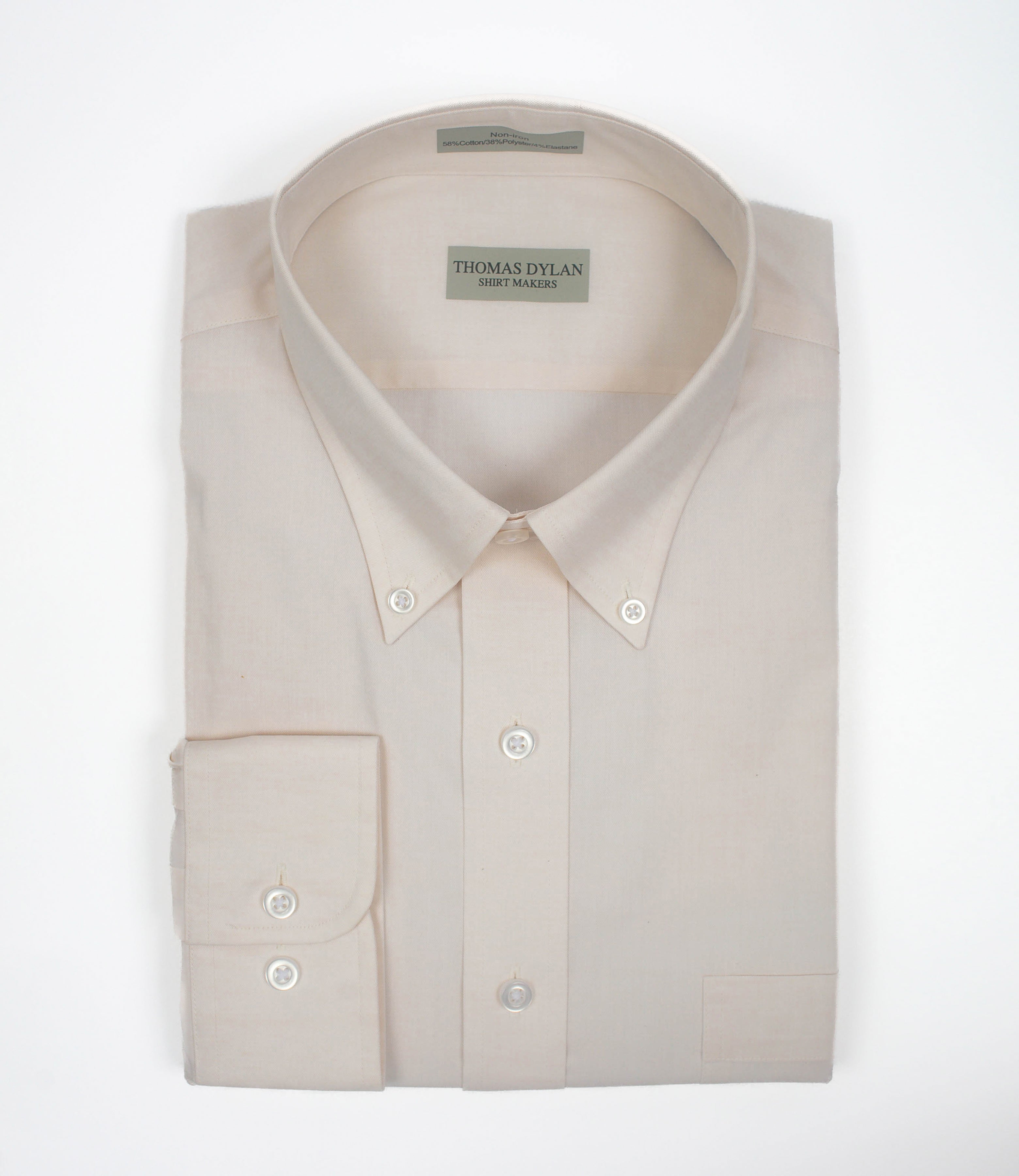 025 TF BD - Thomas Dylan Sandstone Tailored Fit Button Down Collar