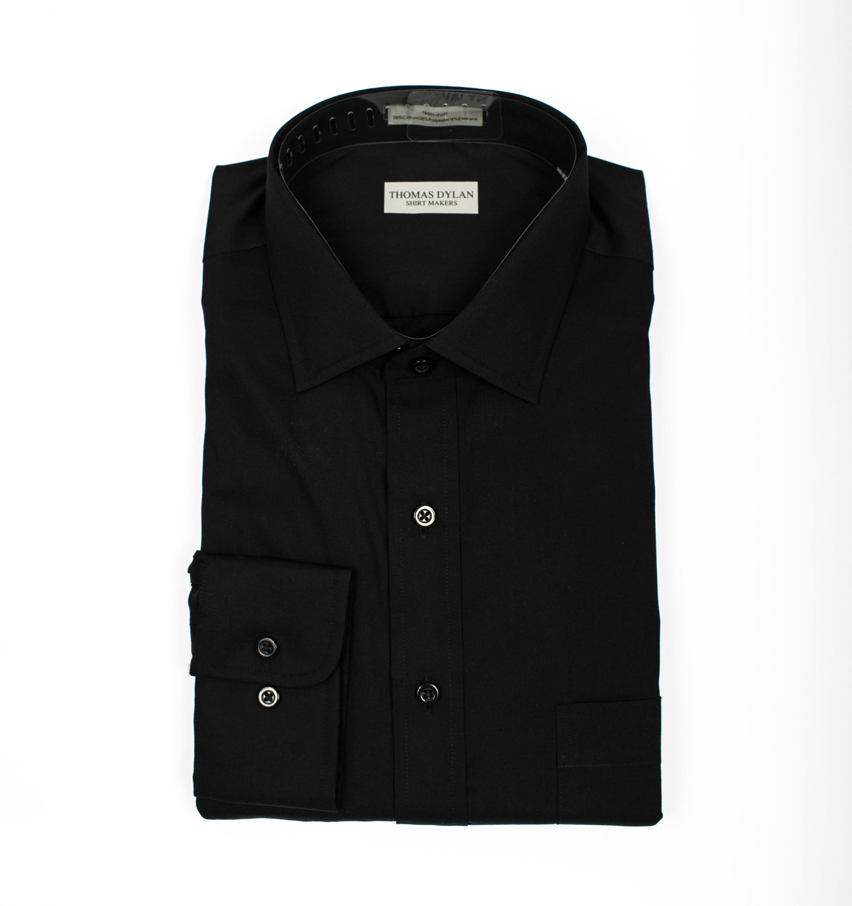 026 TF SC - Thomas Dylan Black Tailored Fit Spread Collar
