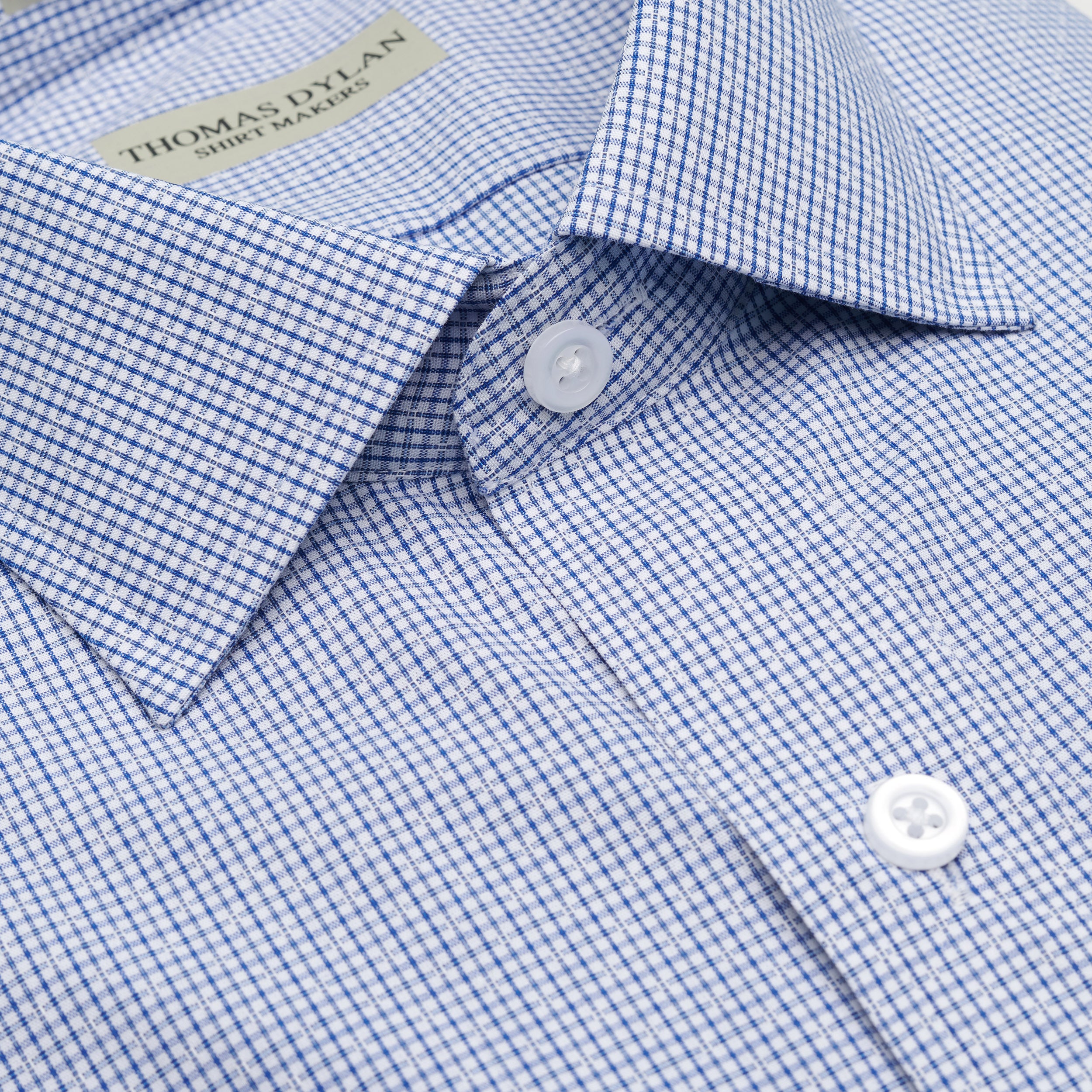 029 TF SC - Blue Crossfire Dobby Check Spread Collar