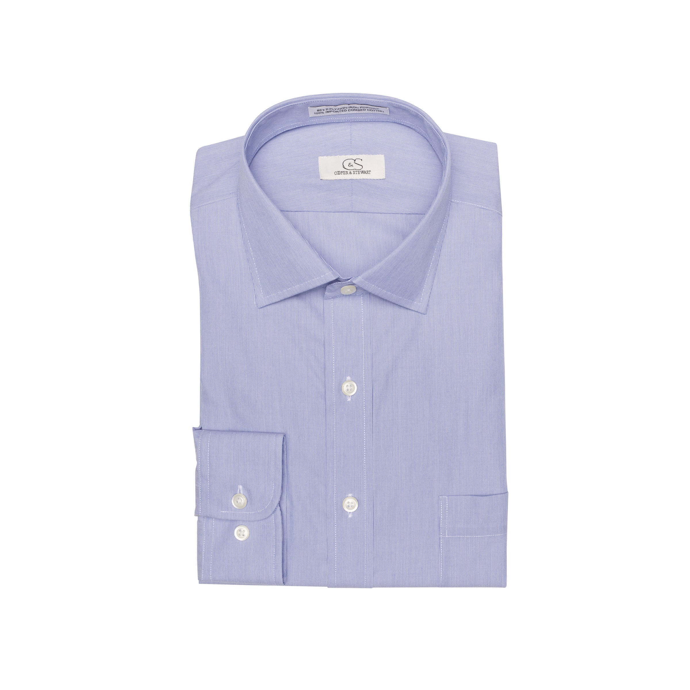 048 SC - Blue Fine Line Stripe Spread Collar