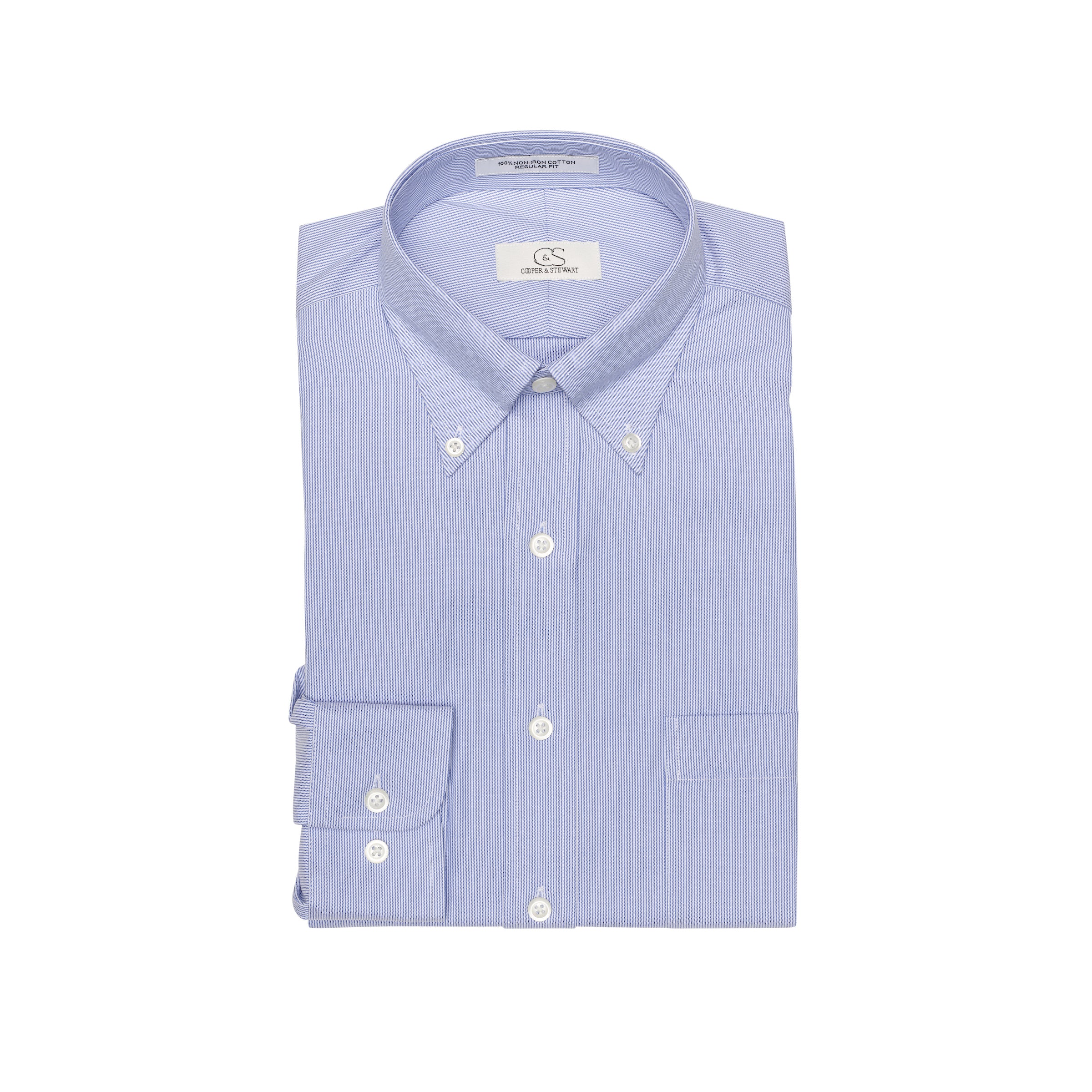 049 BD - Blue Fine Line Stripe Button Down Collar