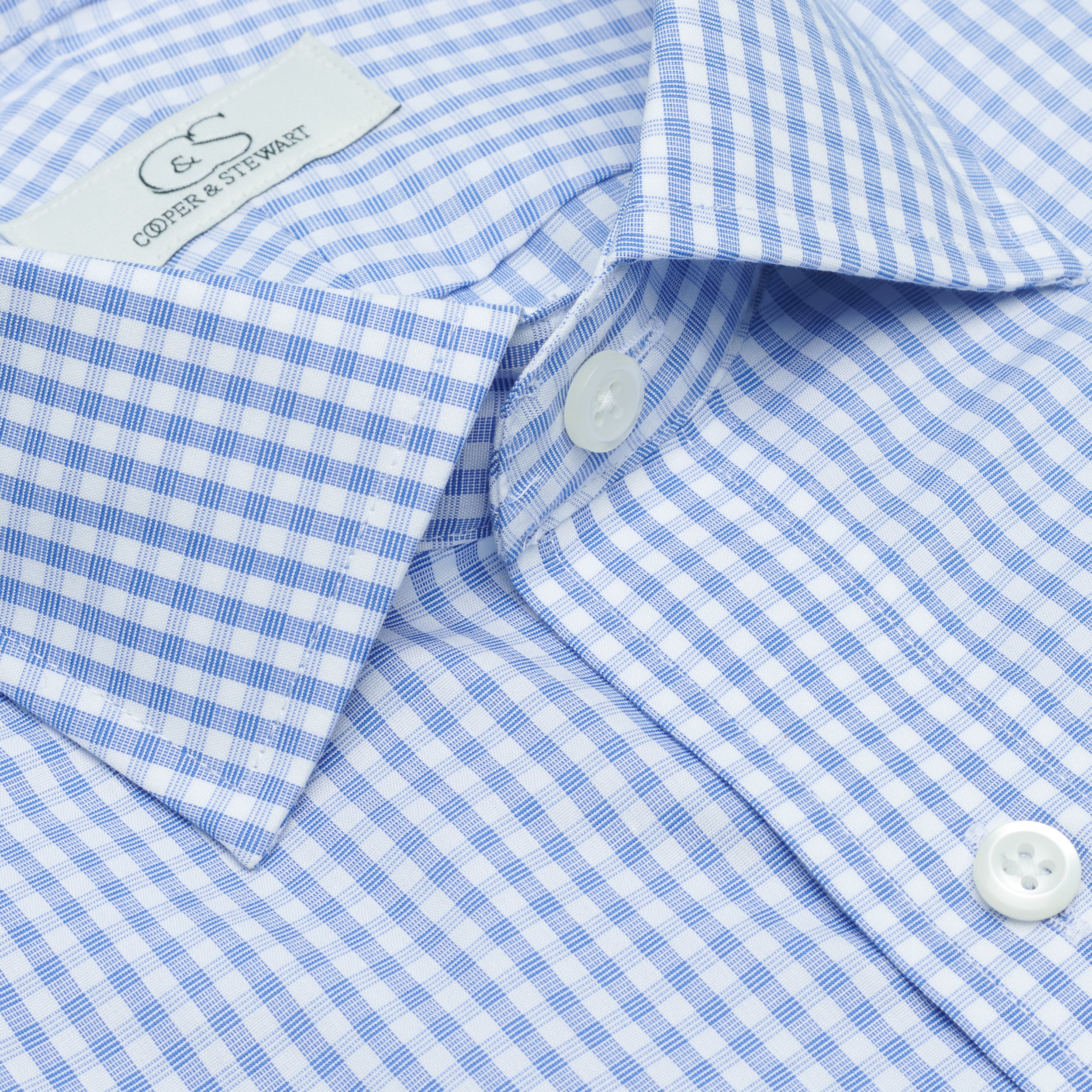 056 TF SC - Blue Country Check Tailored Fit Spread Collar