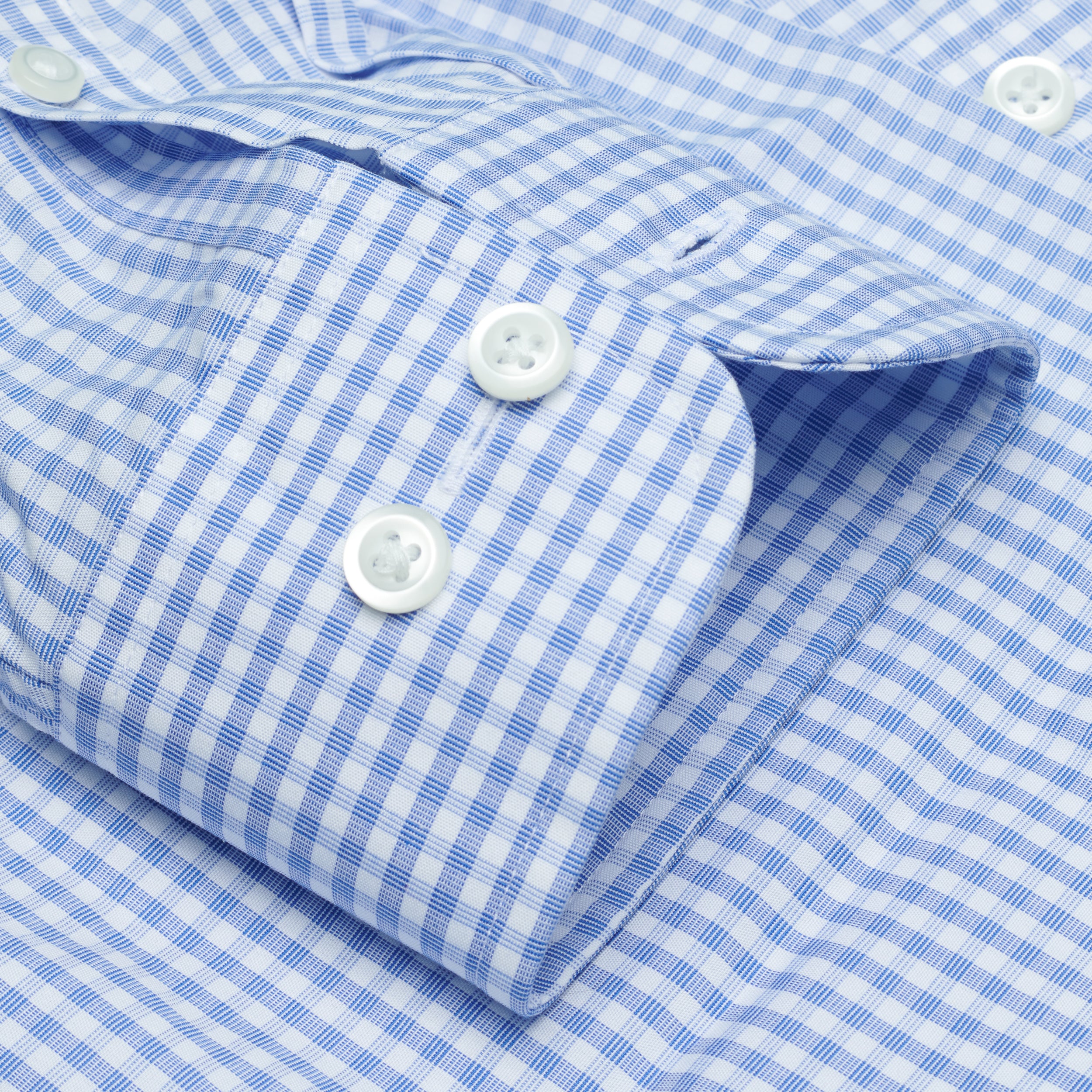 056 TF SC - Blue Country Check Tailored Fit Spread Collar
