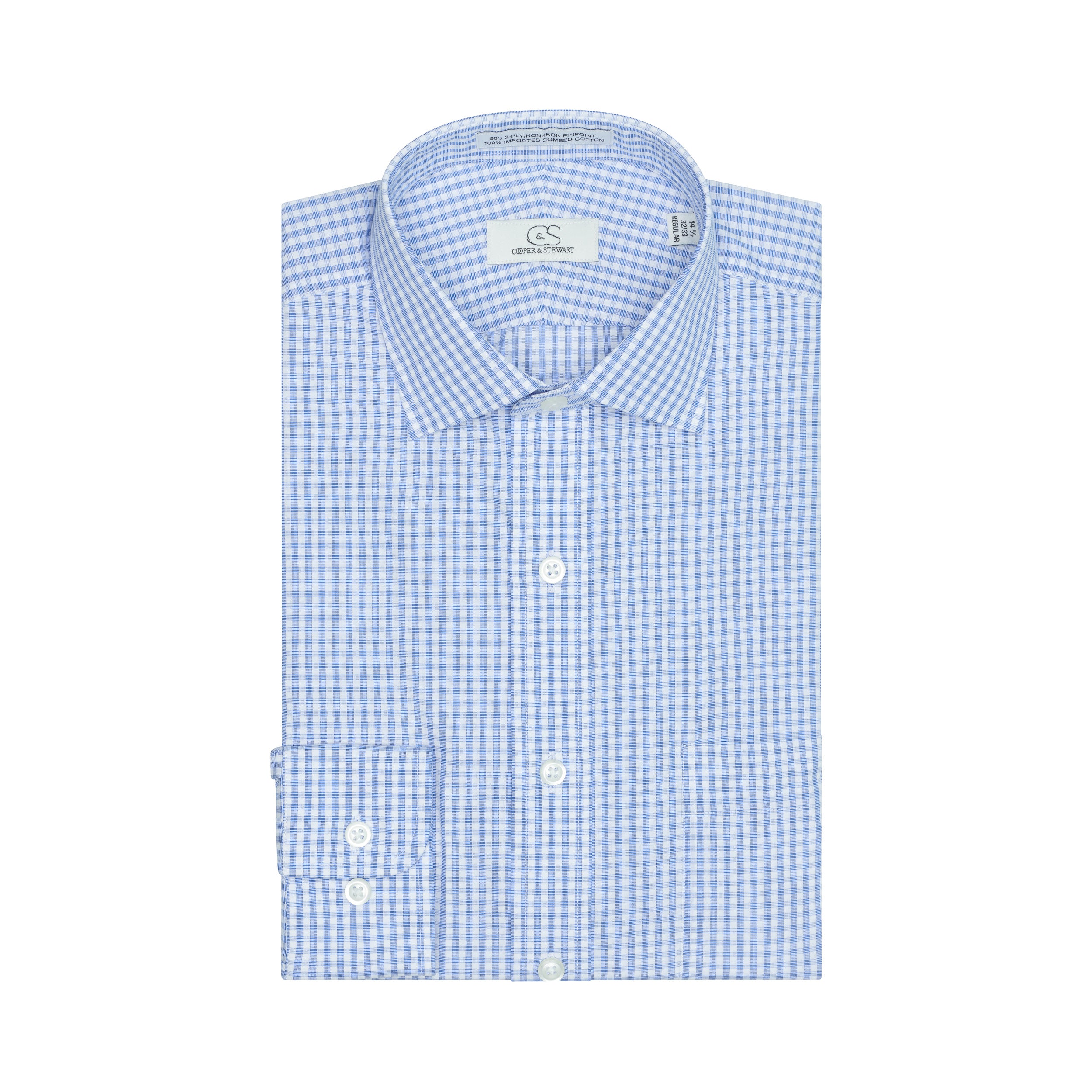 056 TF SC - Blue Country Check Tailored Fit Spread Collar
