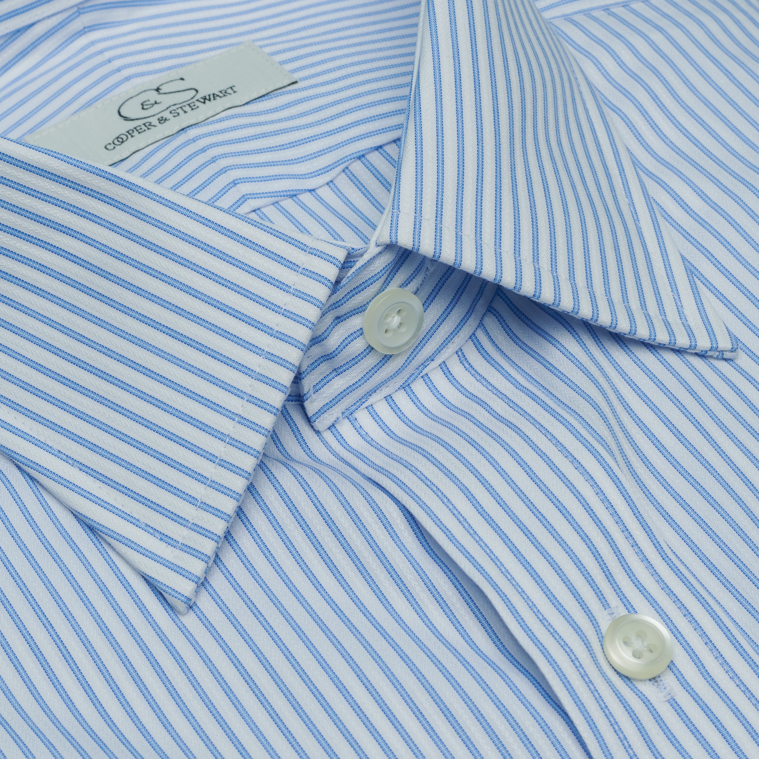 061 SC - Blue Satin Stripe Spread Collar