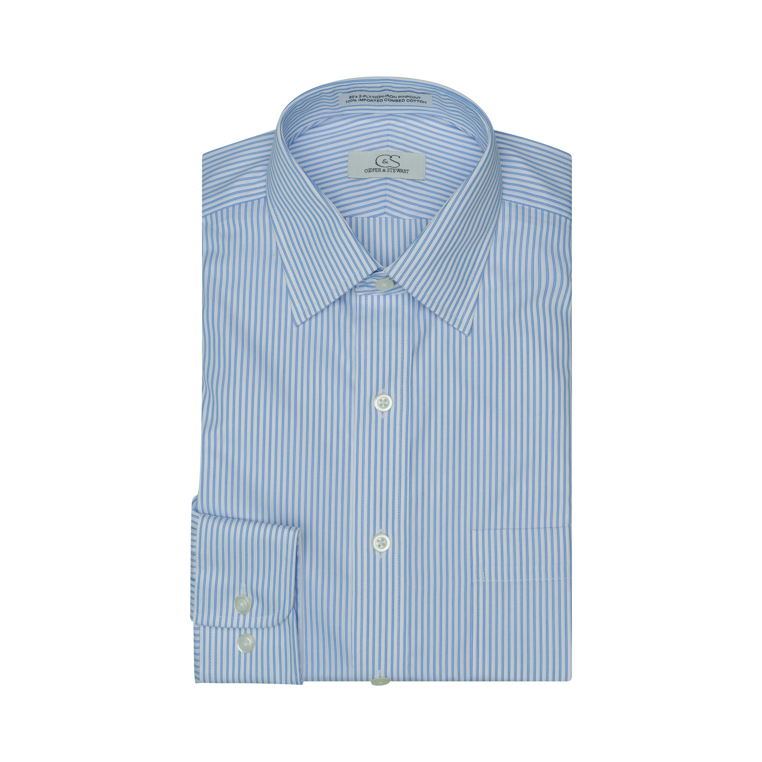 061 SC - Blue Satin Stripe Spread Collar
