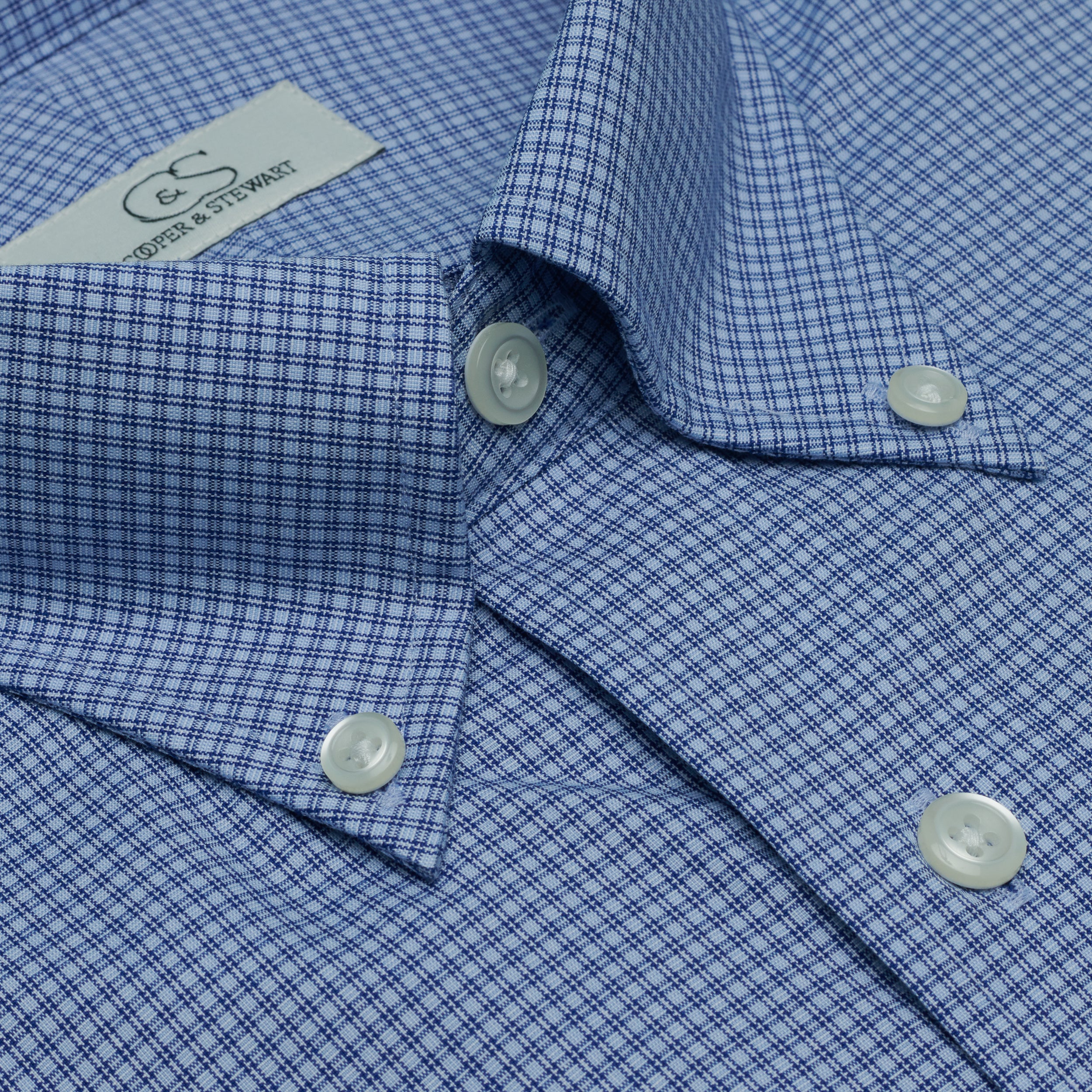 064 TF BD - Blue Double Line Check Tailored Fit Button Down Collar