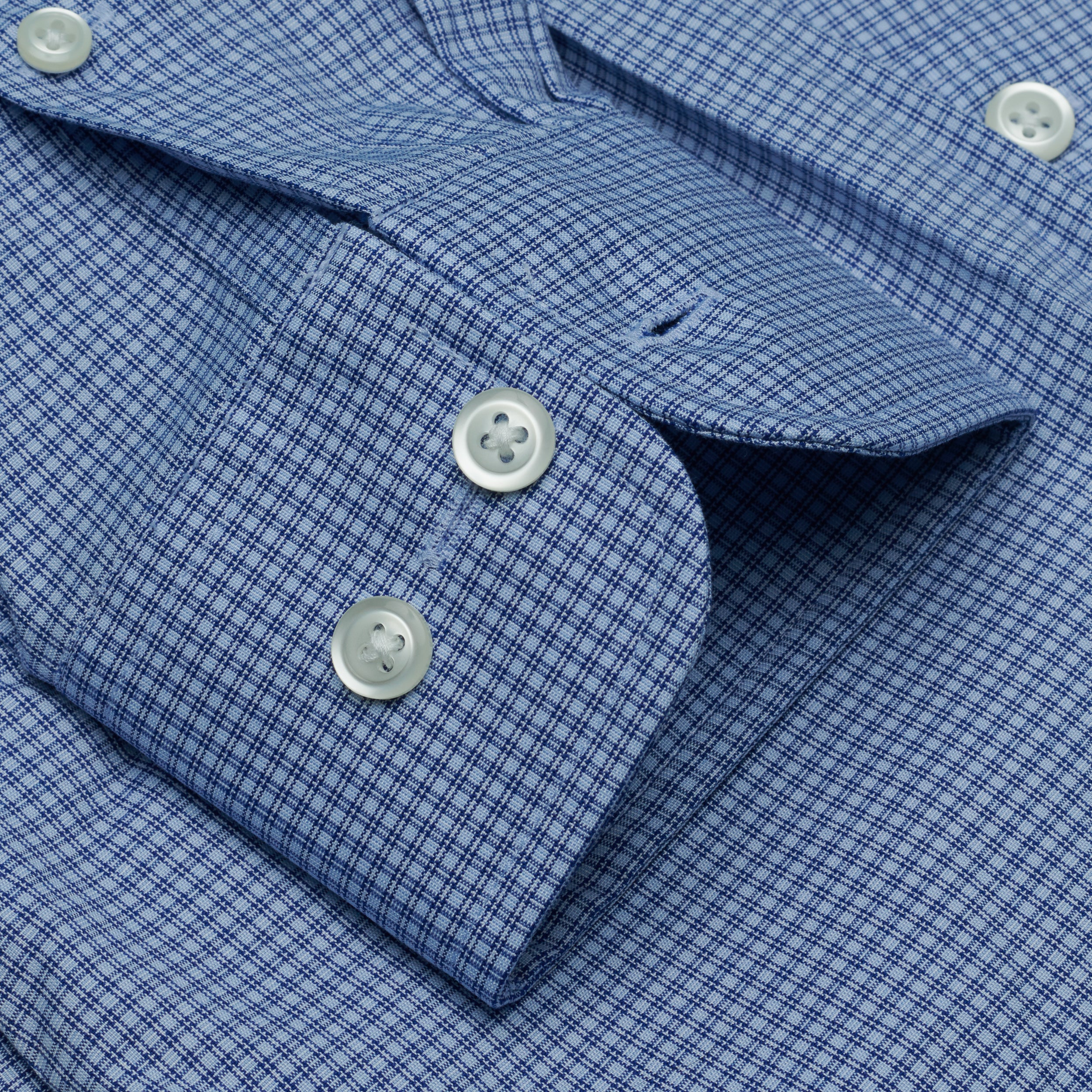 064 TF BD - Blue Double Line Check Tailored Fit Button Down Collar